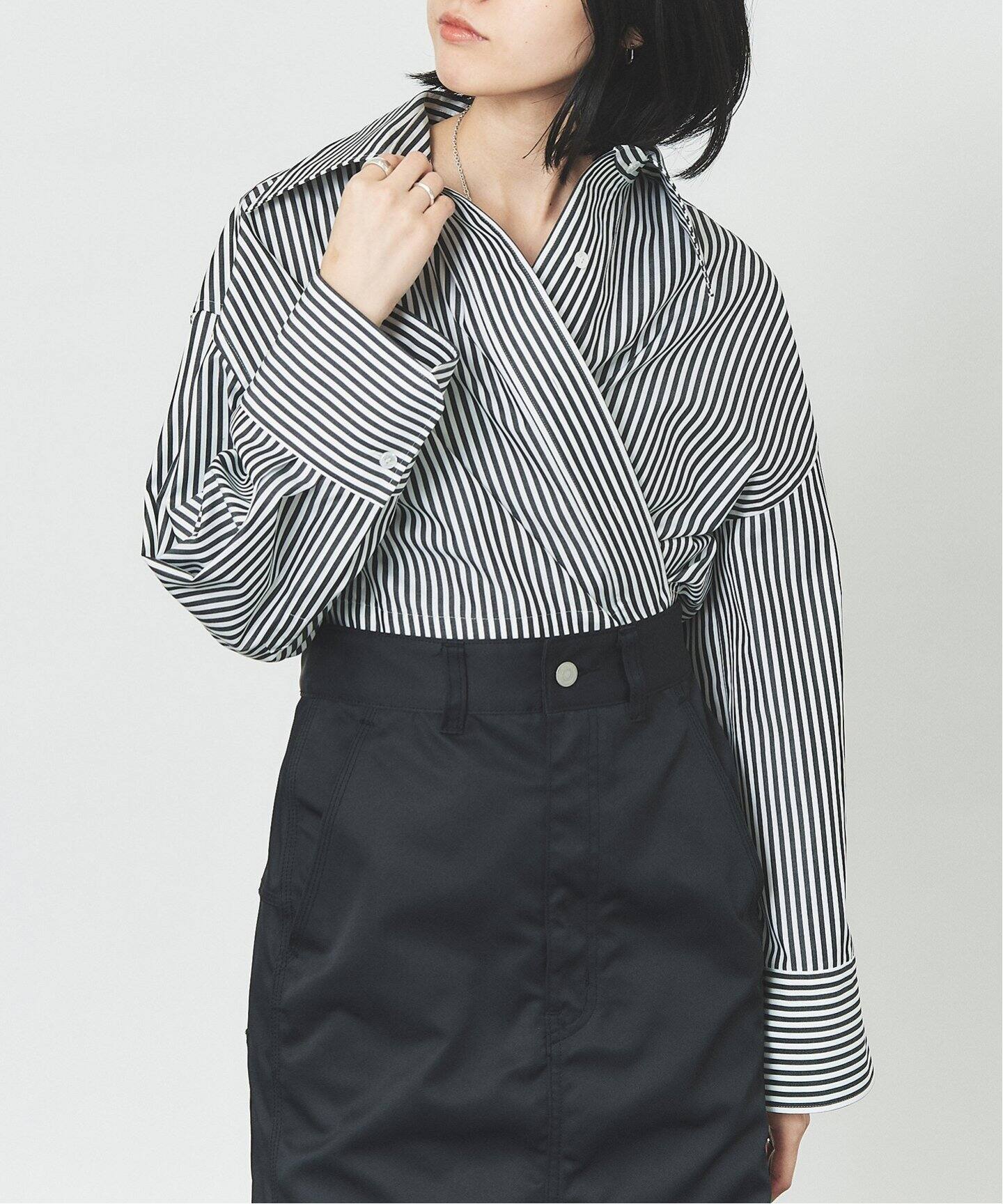 未使用級 Duxieme Classe シャツ ストライプ カシュクール quaranciel:〈洗濯機可能〉ストライプ カシュクール シャツ