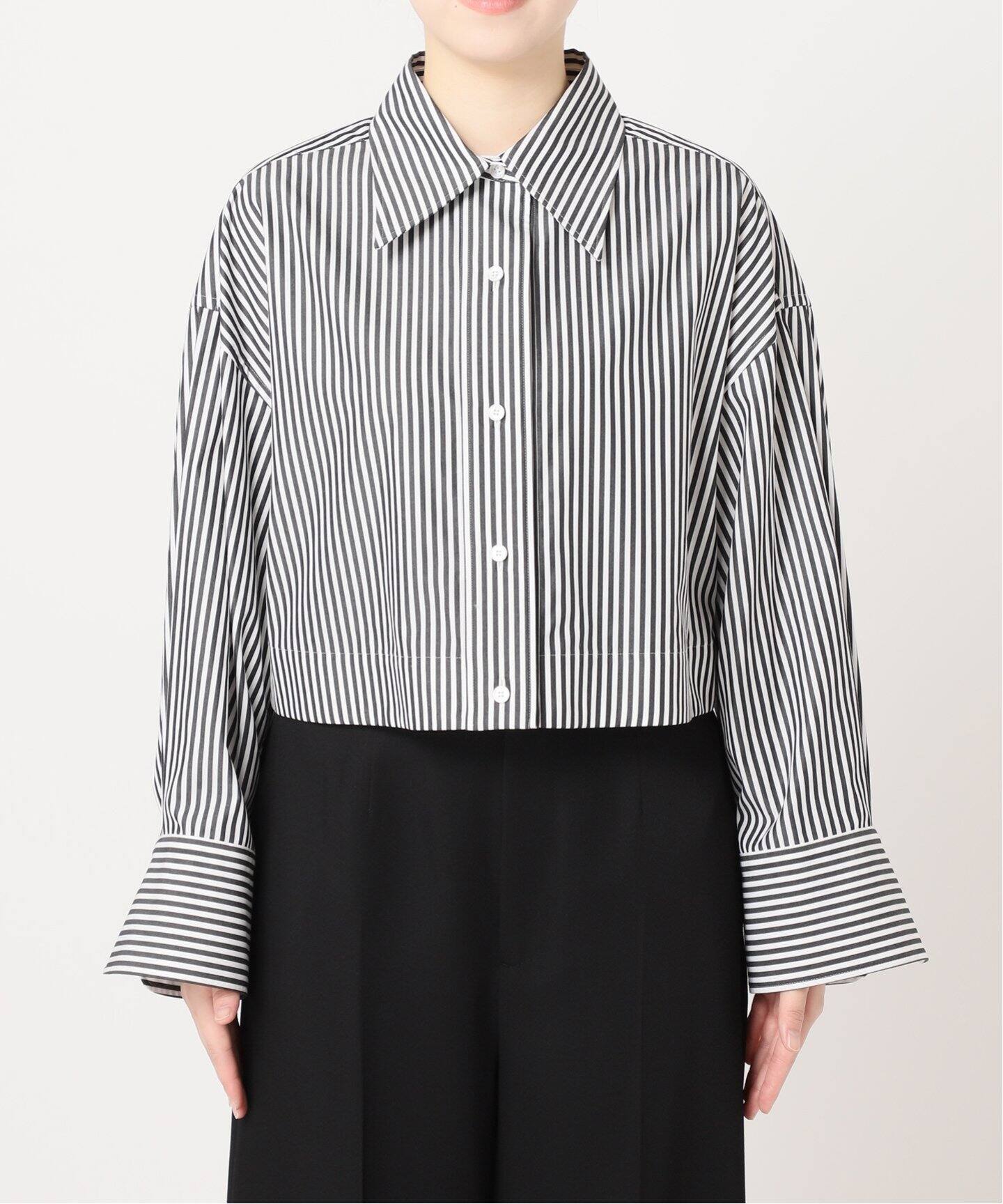 追加》ストライプクロップドカシュクールシャツ（シャツ／ブラウス 