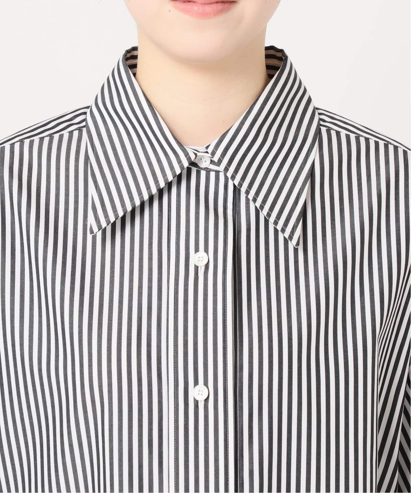 追加》ストライプクロップドカシュクールシャツ（シャツ／ブラウス