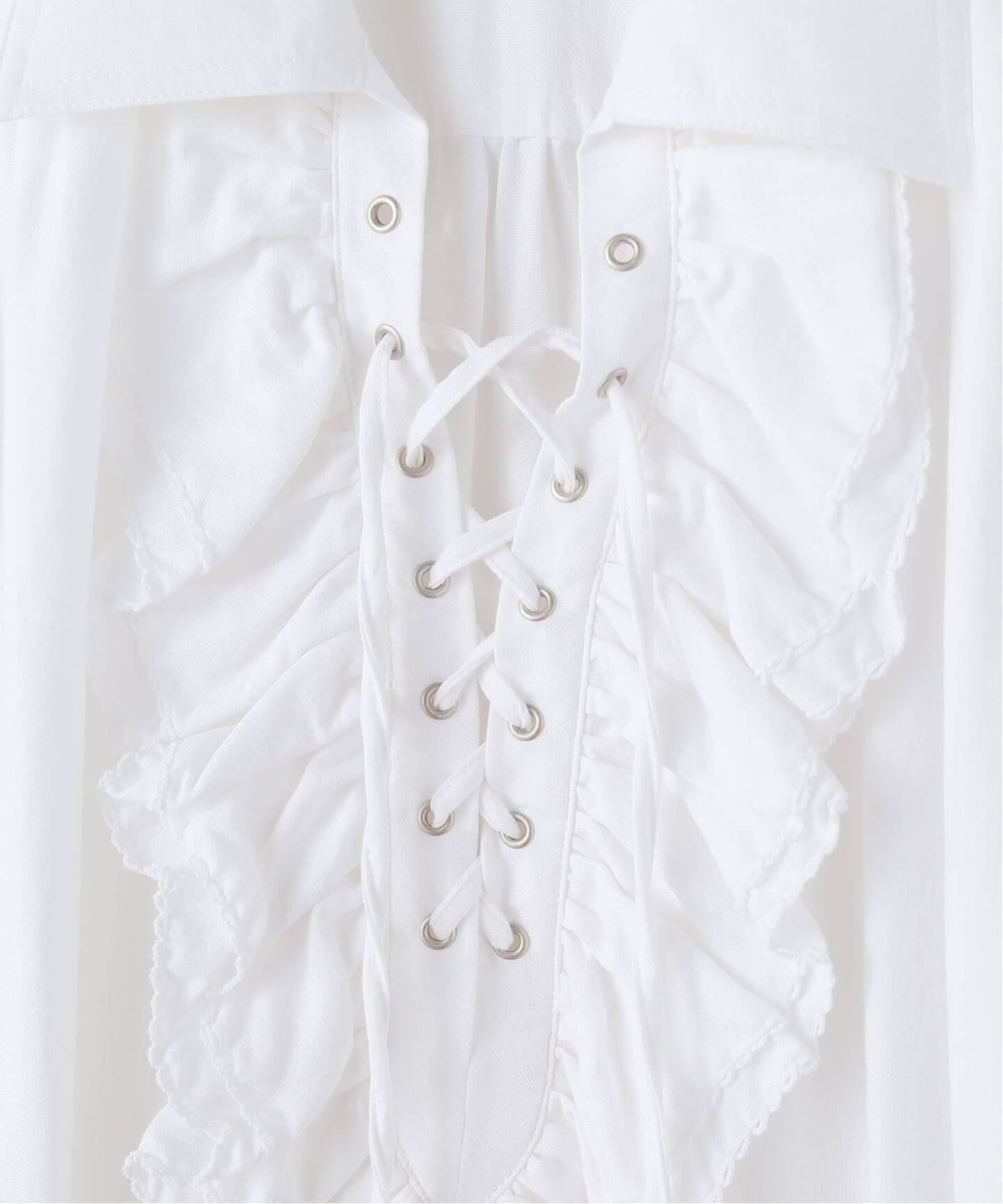 OPEN YY フリル付きホワイト半袖シャツ OPEN YY フリル付きホワイト半袖シャツ