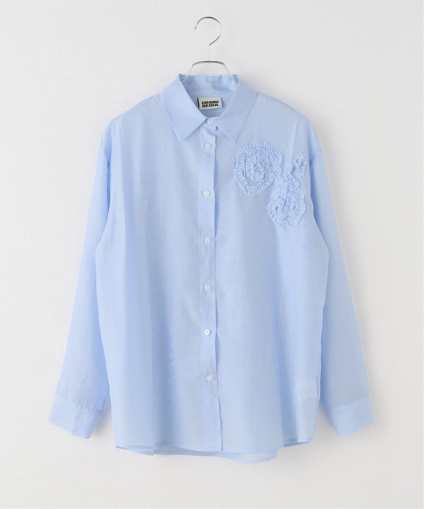 ブラウス シャツ CRANK/クランク FLOWER STRIPED SHEER SHIRT レディース CRANK/クランク FLOWER STRIPED SHEER SHIRT（シャツ／ブラウス