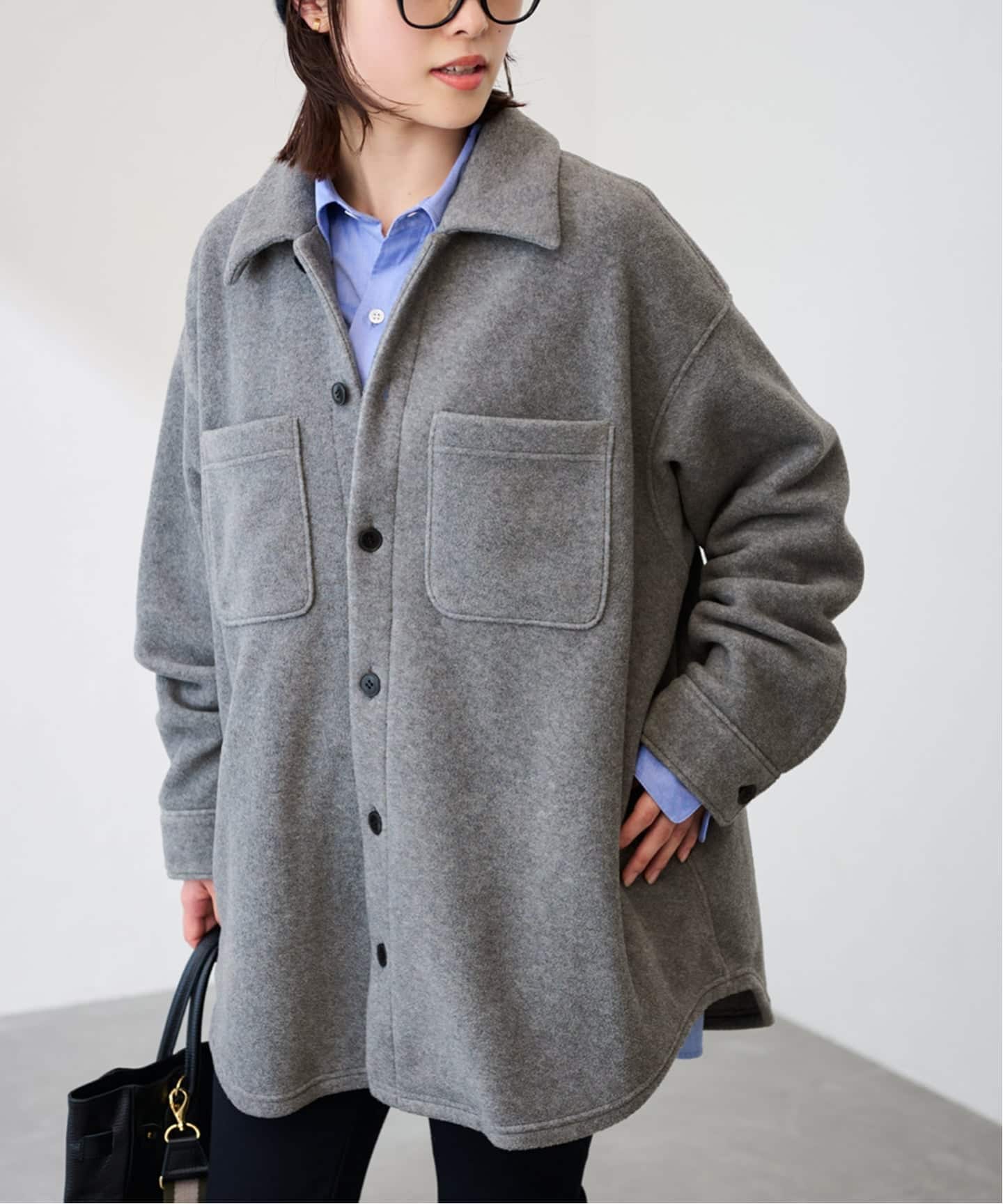 meer. RIPPLES OVERSHIRTS グレー メーア オーバーシャツ remer（リメール）の「loose standard over shirt / ルーズ