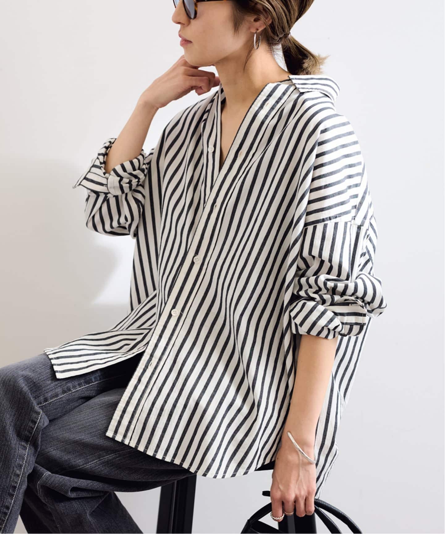 【美品】FRAMeWORK コットン ストライプ レギュラーカラー シャツ ≪WEB限定 / 追加≫コットンストライプレギュラーカラーシャツ（シャツ