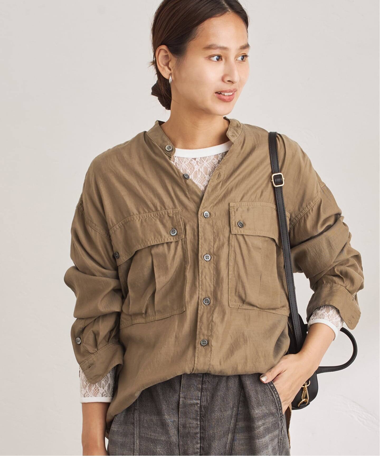 2025今季新品フレームワーク　完売キャプラコットンガーメントダイシャツブラウン キュプラコットンガーメントダイシャツ（シャツ／ブラウス