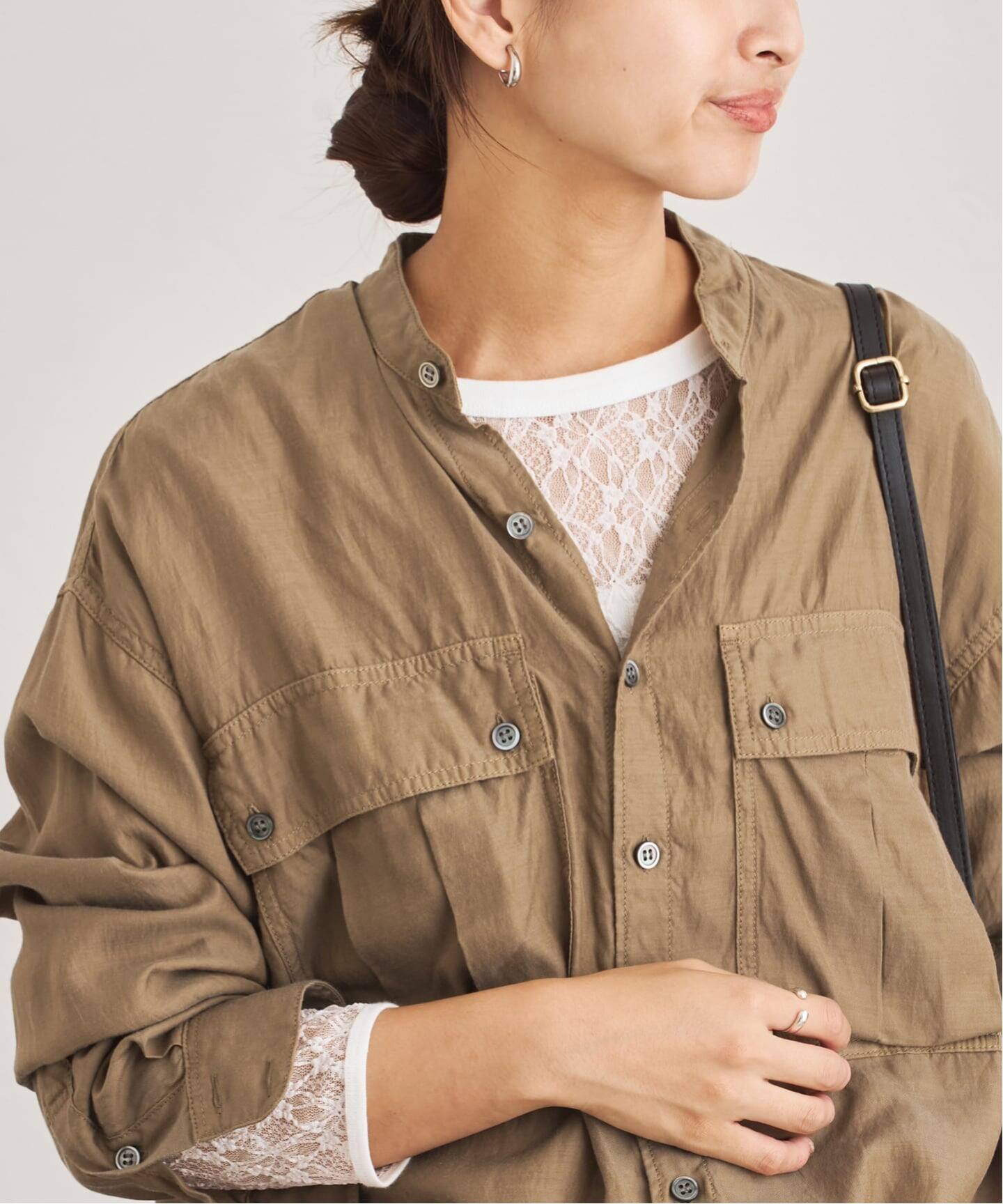 2025今季新品フレームワーク　完売キャプラコットンガーメントダイシャツブラウン キュプラコットンガーメントダイシャツ（シャツ／ブラウス