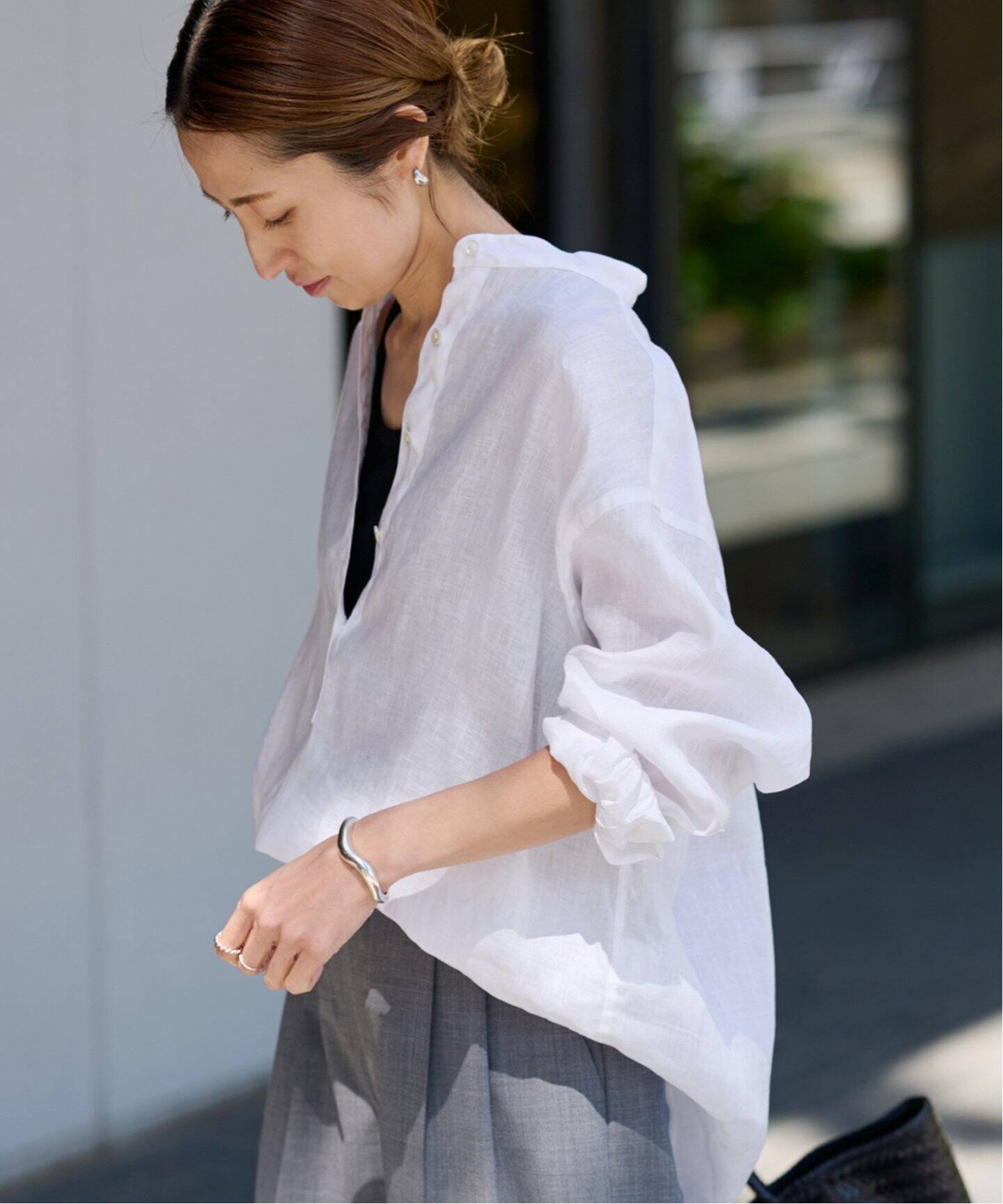 ≪WEB限定追加≫フレンチリネンバンドカラー 4（シャツ／ブラウス