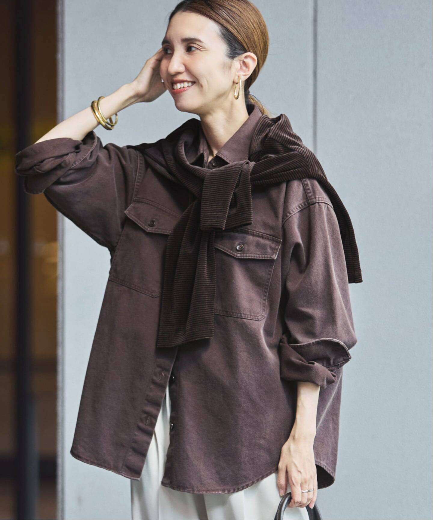 FRAMeWORK CHINO SLOUCHY シャツ　ブラウン CHINO SLOUCHY シャツ（シャツ／ブラウス）｜FRAMeWORK（フレーム