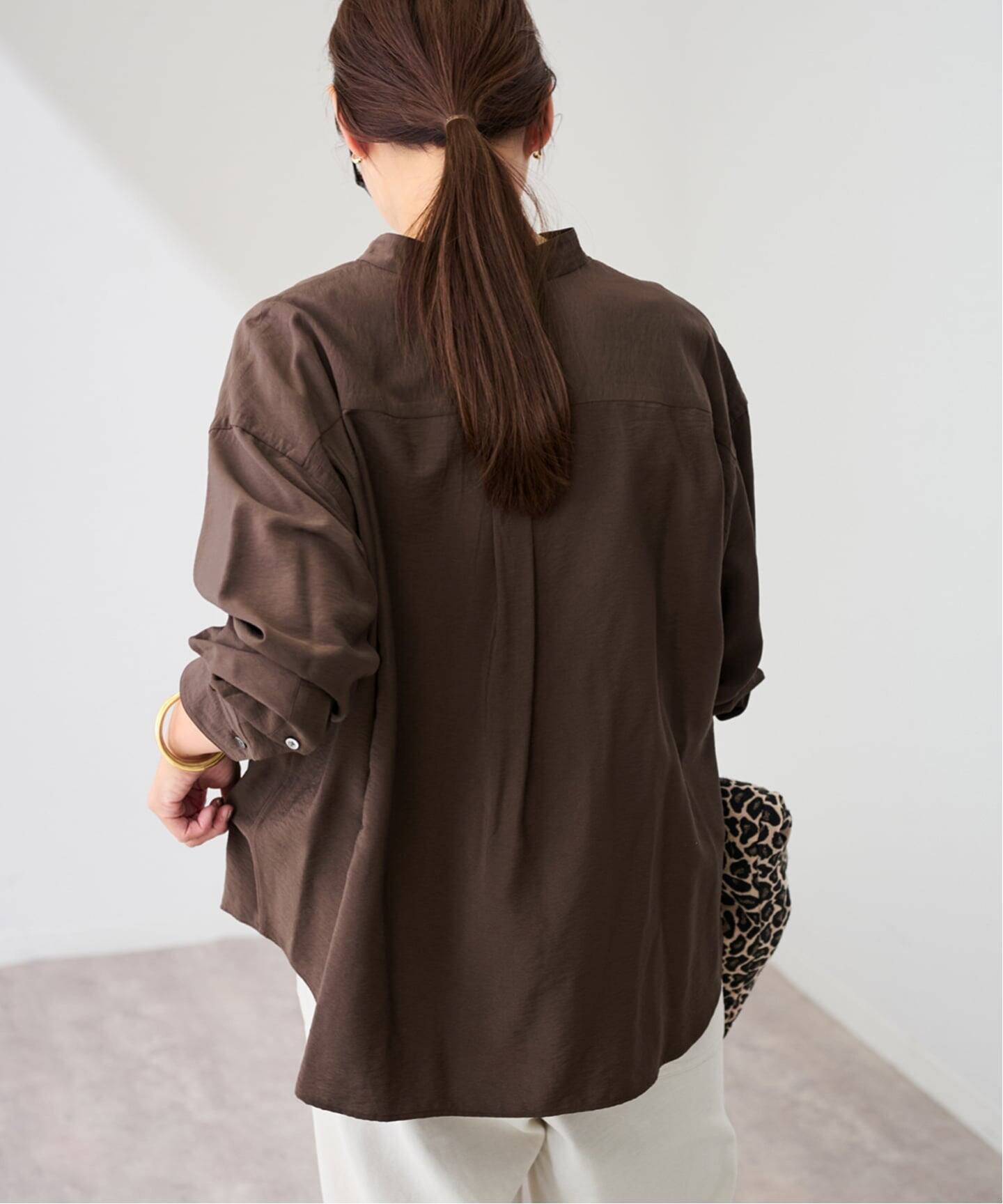 レーヨンナイロンポプリンバンドカラーシャツ（シャツ／ブラウス