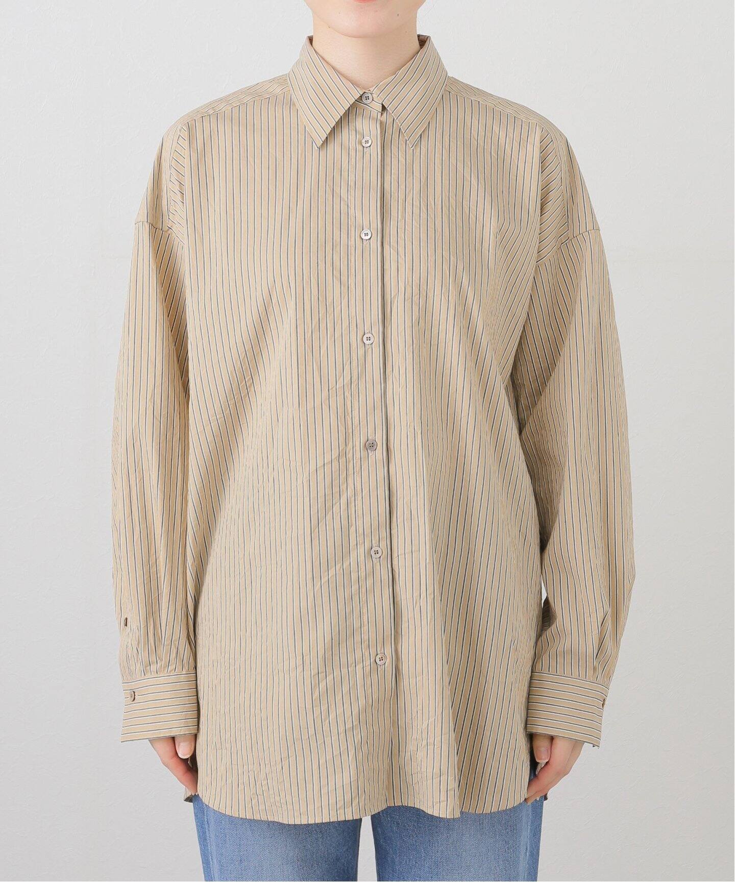 CALEE ベージュ XL シャツ ストライプ DEVEAUX CRUSHストライプシャツ（シャツ／ブラウス）｜FRAMeWORK