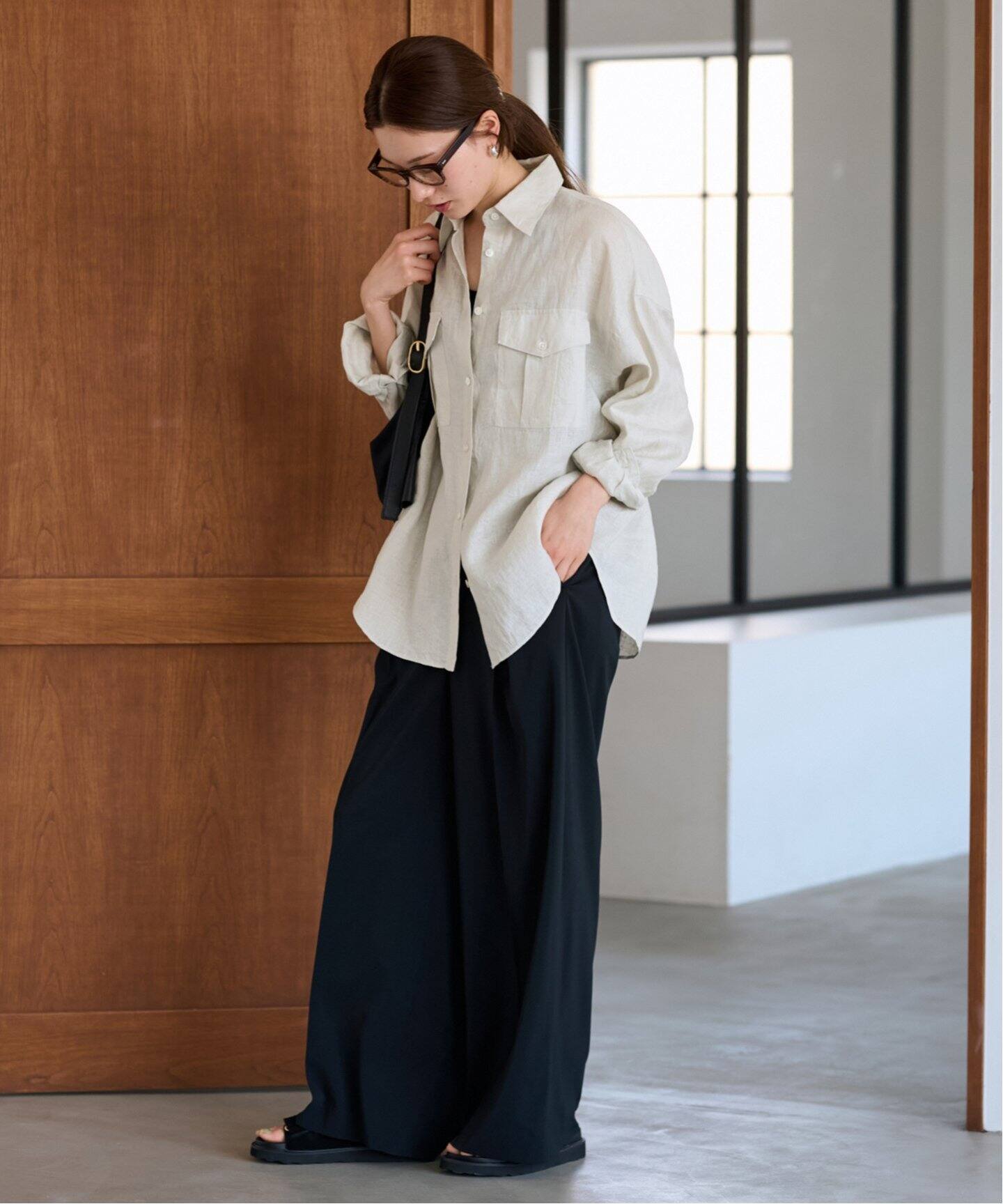 FRAMeWORK◆長袖シャツ/--/リネン/BRW/無地/22-050-220-6090-2-0// LINEN WORK シャツ（シャツ／ブラウス）｜FRAMeWORK（フレーム