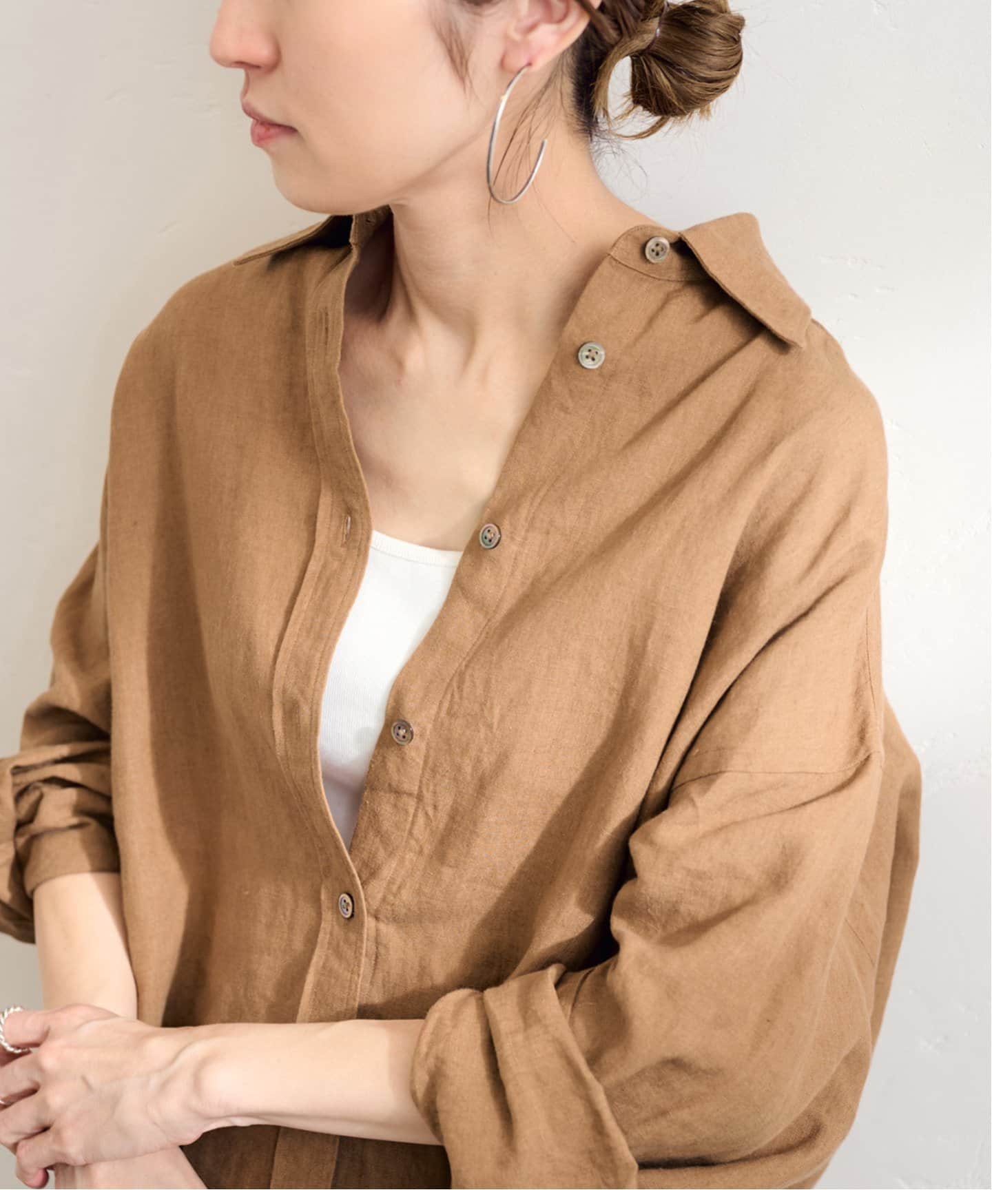 フレームワーク 25SS LIBECO LINENオーバーシャツ 長袖 ブラウン LIBECO-LINENオーバーシャツ（シャツ／ブラウス）｜FRAMeWORK