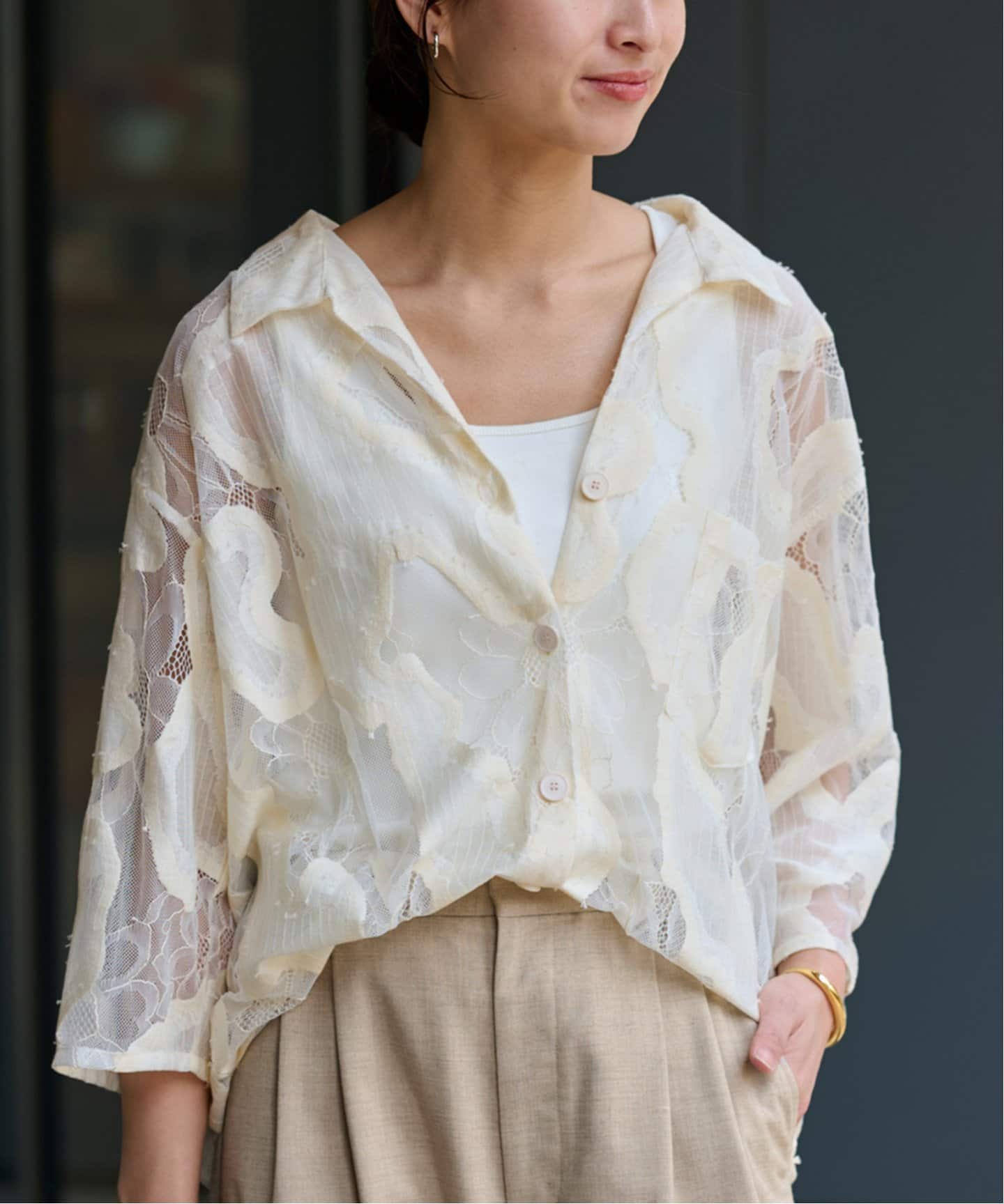 ≪追加≫ESTHE OVERSIZED SHEER LACE シャツ 2（シャツ／ブラウス