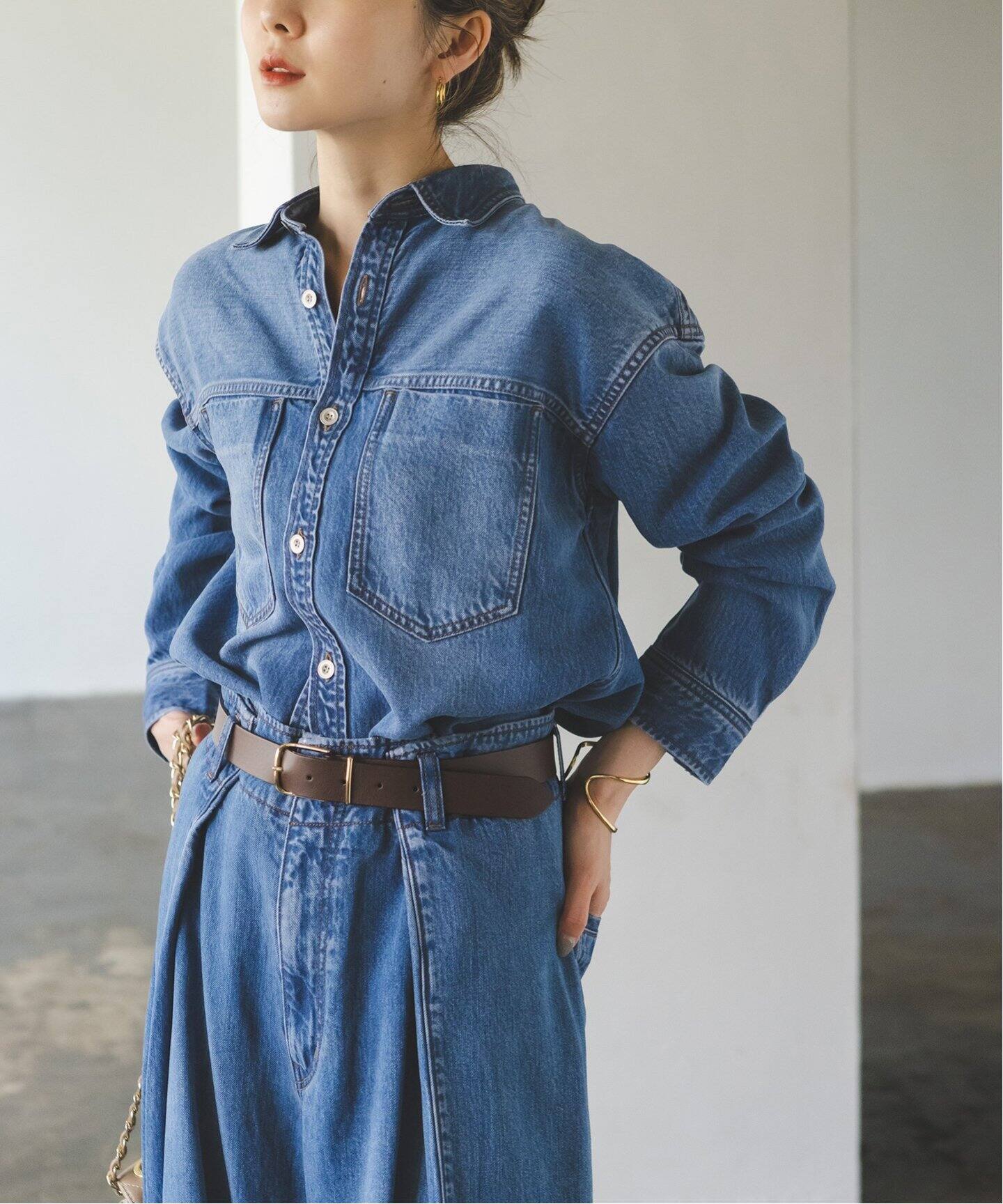 美品　ノーブル　24年モデル　スージングデニムビッグポケットシャツ　ブルー 追加予約》スージングデニムビッグポケットシャツ3（シャツ
