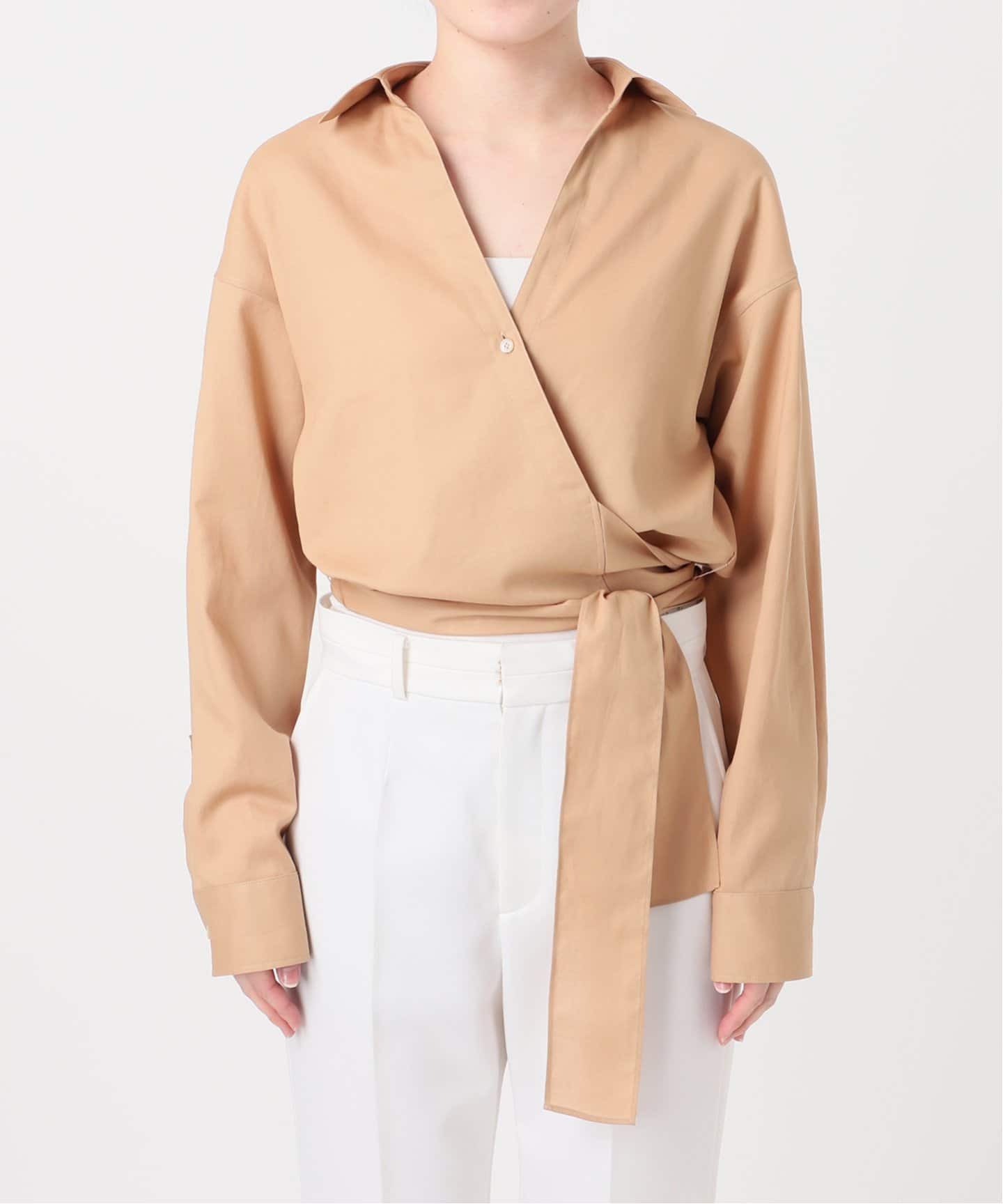 【新品タグ付】セオリーリュクス シアーシャツワンピース 共布リボン ベージュ フロントリボンシアーシャツ（シャツ／ブラウス）｜NOBLE（ノーブル