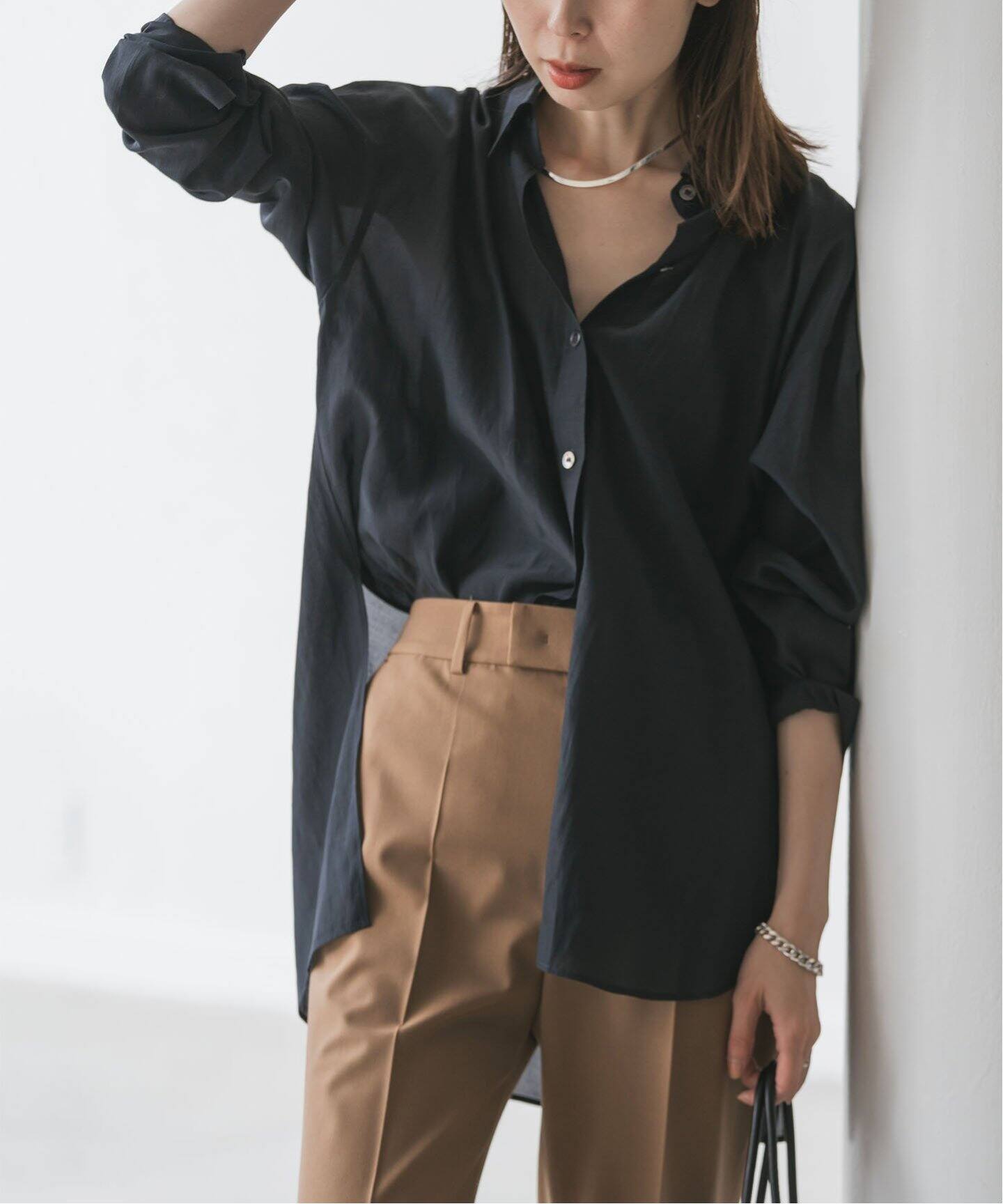 ＊値下げ＊美品＊NOBLE＊シルキーコットンシャツ＊着用1回＊ 洗える】シルキーコットンプレーンシャツ（シャツ／ブラウス