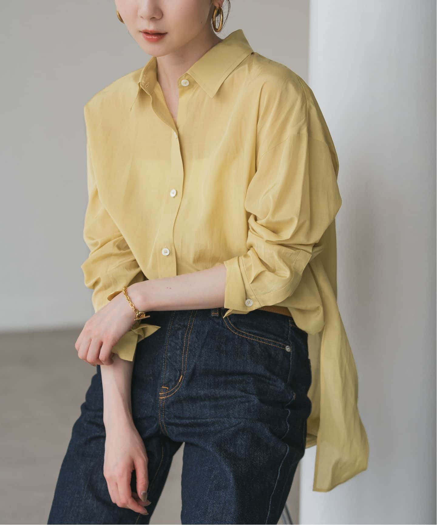 SAA他の方は購入お控えくださいNOBLE 24SS シルキーシャツ 洗える】シルキーコットンプレーンシャツ（シャツ／ブラウス