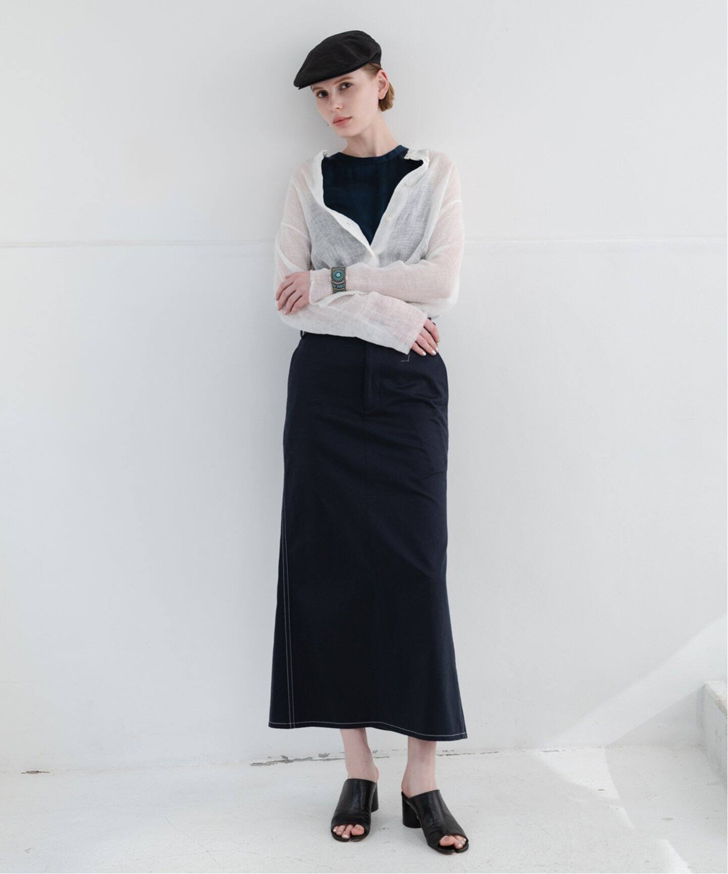 追加》LINENメッシュバンドカラーシャツ（シャツ／ブラウス
