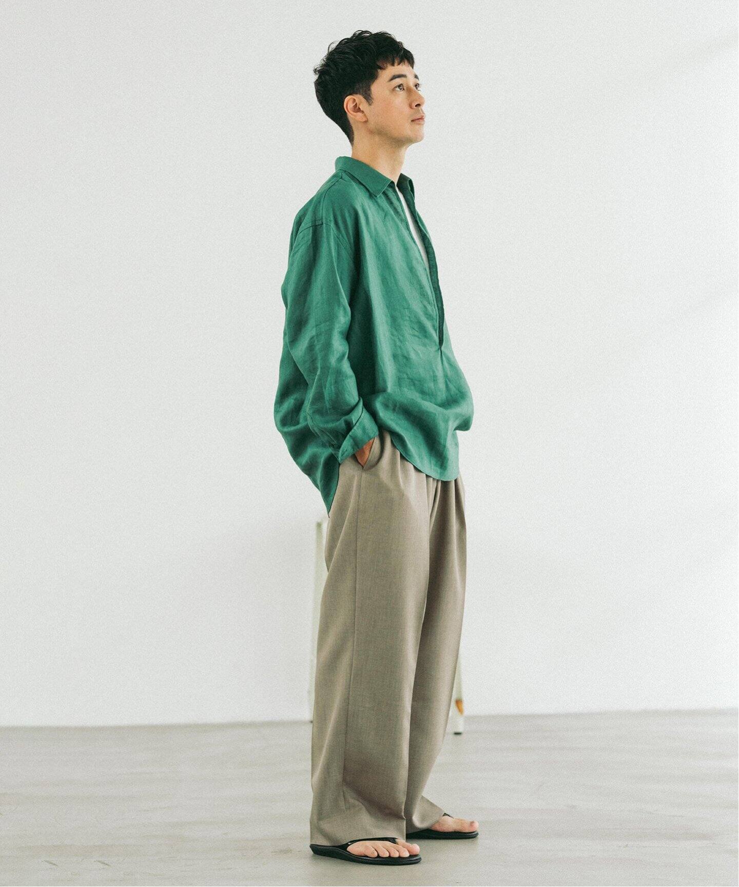 超美品　23区　グリーン　LIBECOリネンスキッパーシャツ　リネン100% 追加》リネン スキッパー シャツ（シャツ／ブラウス）｜EDIFICE