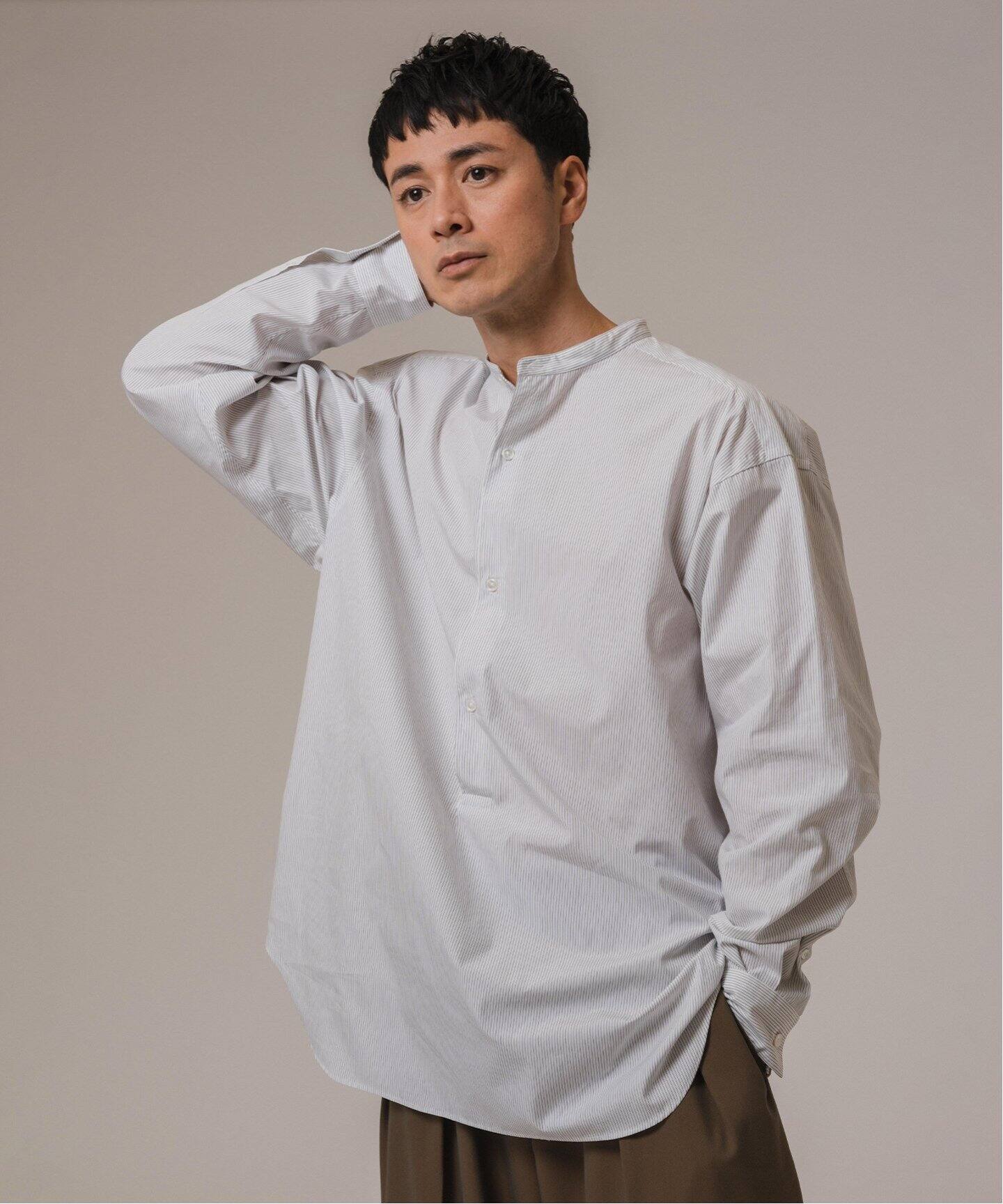 100/2 ストライプ バンドカラー シャツ（シャツ／ブラウス）｜EDIFICE  