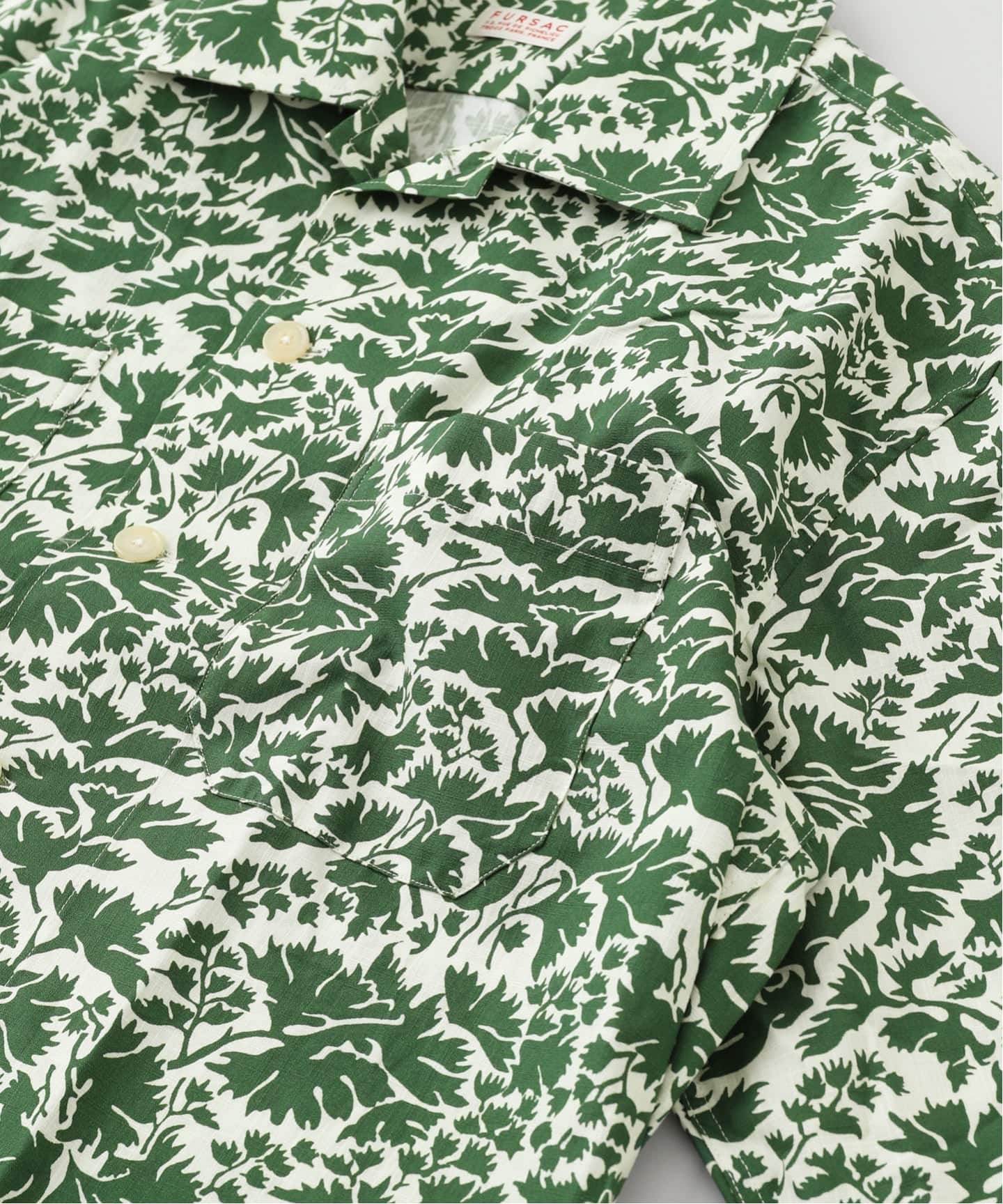 fursac (フルサック) Cotton overshirt with print green（シャツ