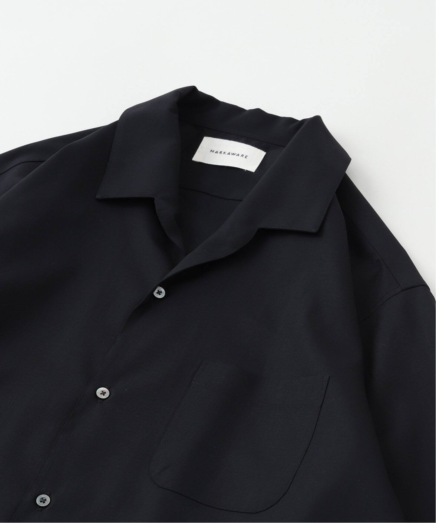 【新品】markaware 25AW イタリアンオープンカラーシャツBlack2 新品】markaware 25AW イタリアンオープンカラーシャツBlack2