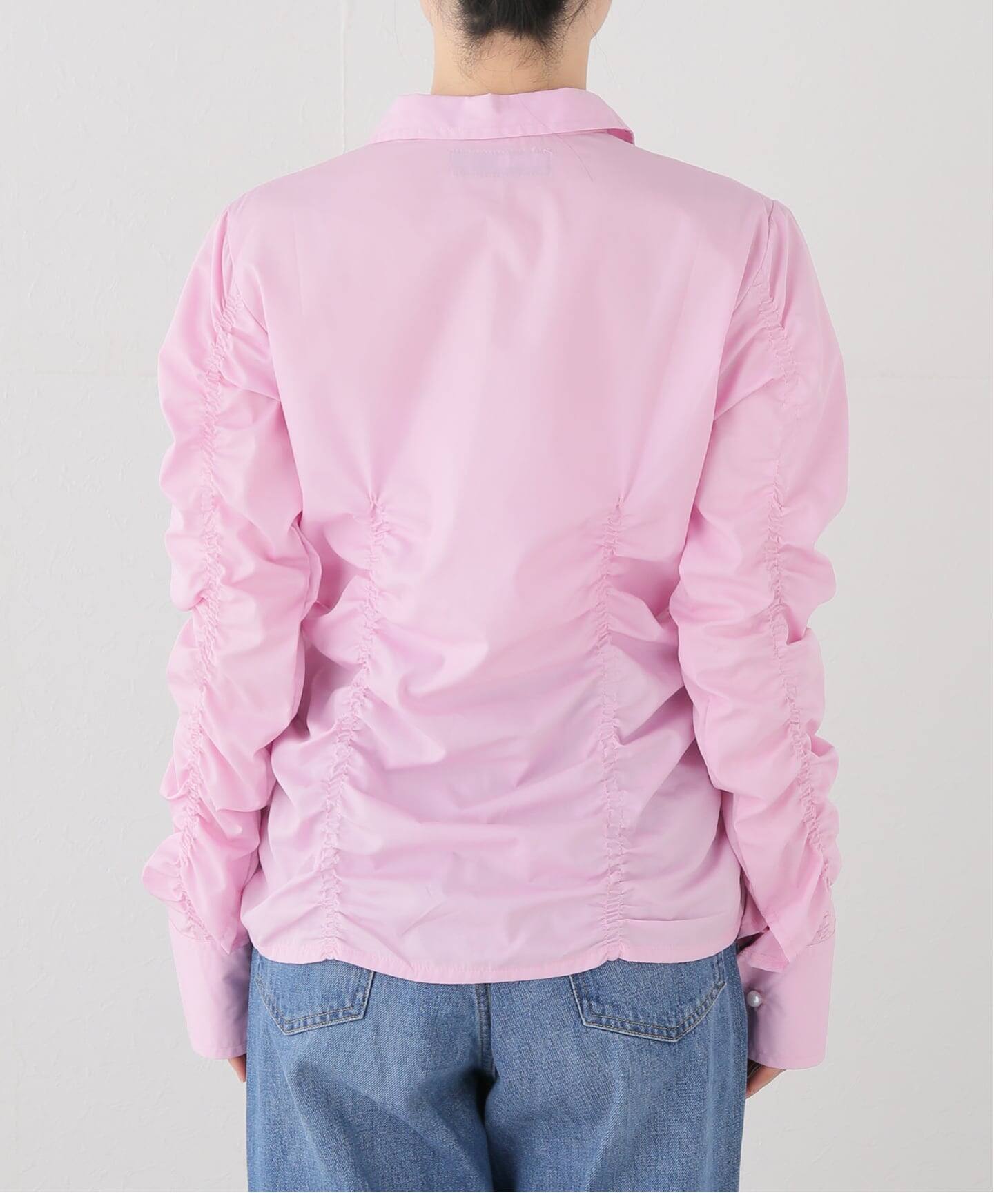 OMO / オーエムオー Ruched Long Sleeve Shirt in Pink（シャツ