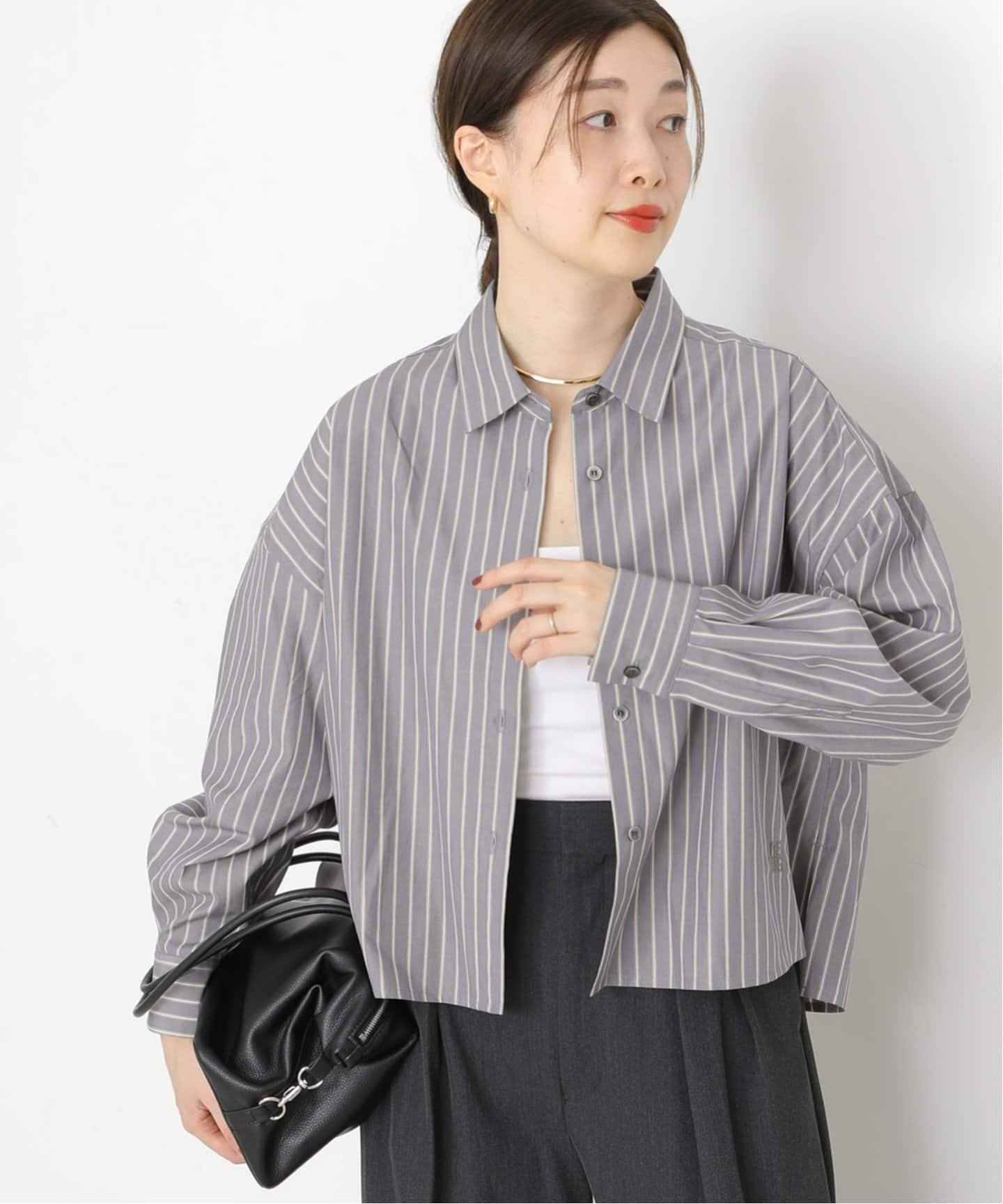 CPムジ/ストライプ刺しゅうショートシャツ（シャツ／ブラウス