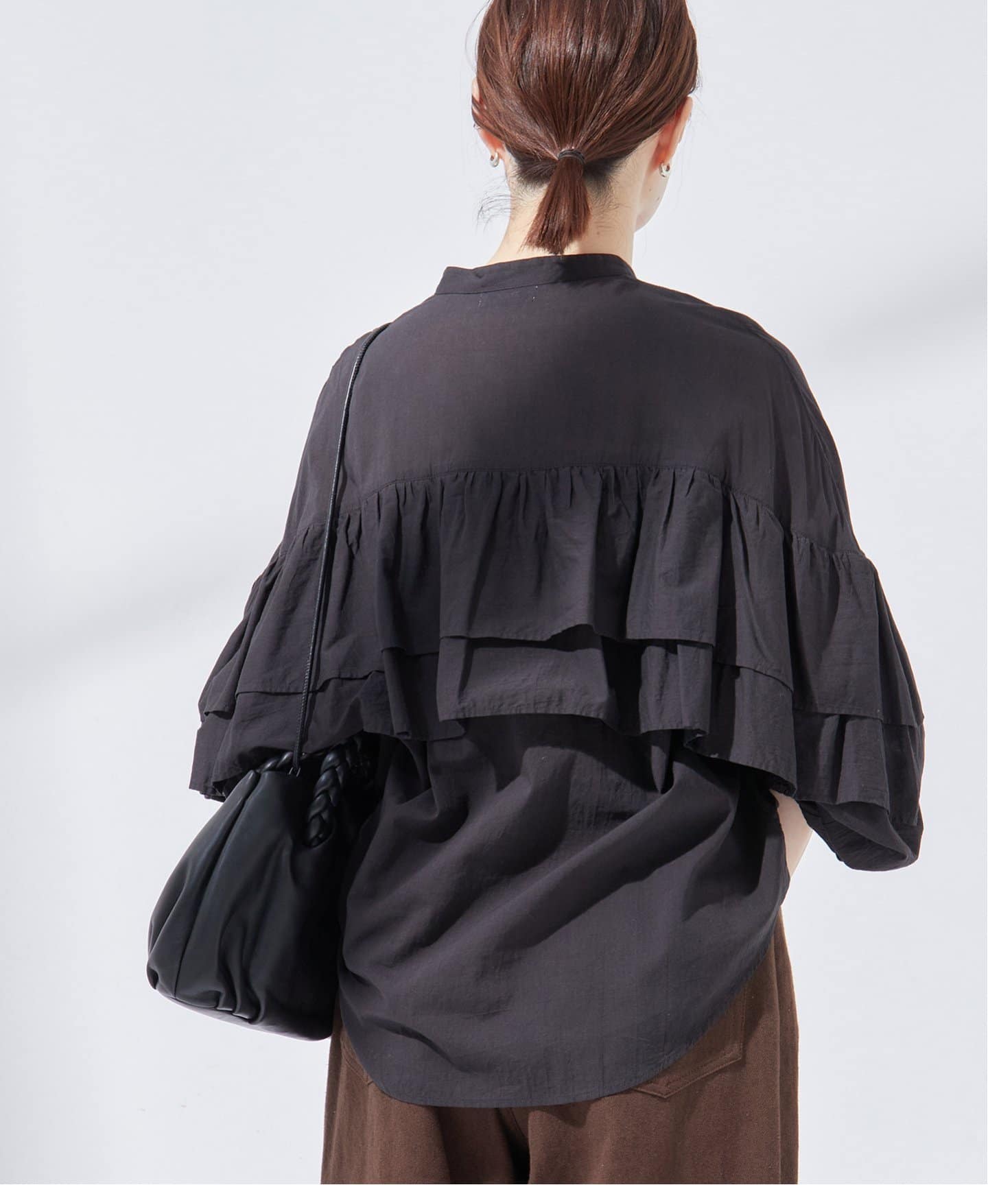 タグ付き未使用 レサージュ オーガンジーフリルシャツ 黒 ブラック JOURNAL STANDARD L'ESSAGE｜オーガンジーフリルシャツ