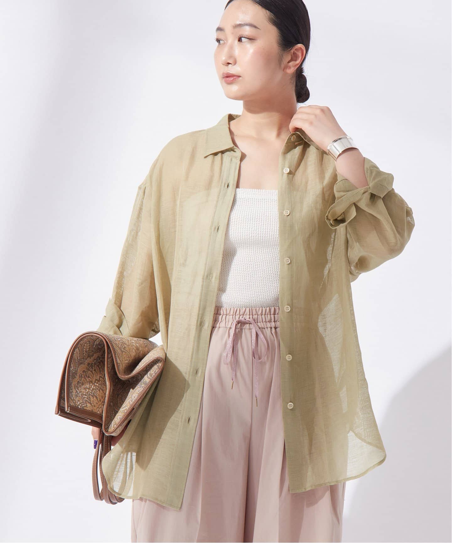 極美品★L'ESSAGE｜人気色 ラベンダー オーガニックリネンシャツ シアーリネンシャツ（シャツ／ブラウス）｜JOURNAL STANDARD L