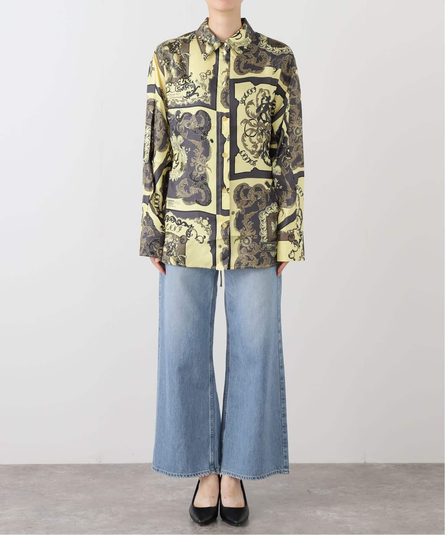 GANNI/ガニー】Printed Silk Twill Long Sleeve Rag：シャツ（シャツ