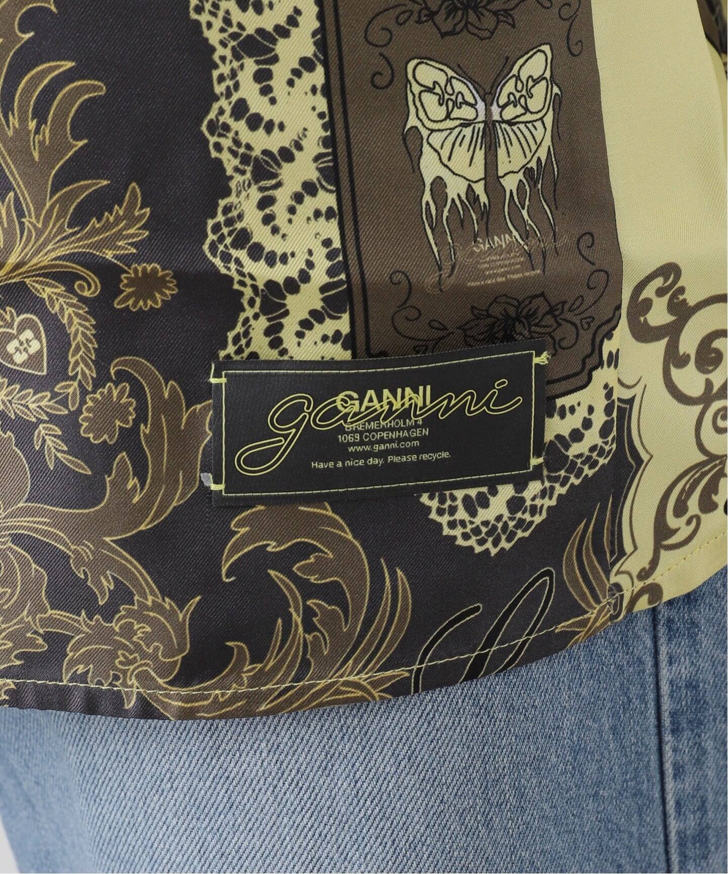 GANNI/ガニー】Printed Silk Twill Long Sleeve Rag：シャツ