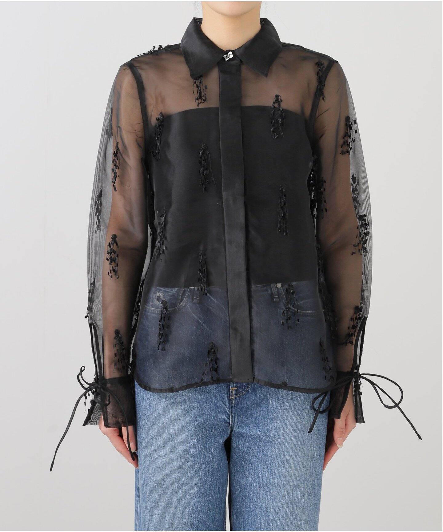 GANNI/ガニー】Fringed Organza Shirt：シャツ（シャツ／ブラウス 