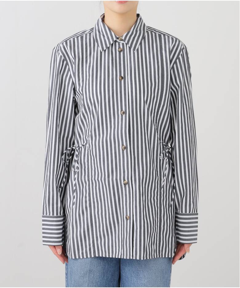 GANNI/ガニー】Stripe Cotton Oversized Tie Shirt：シャツ（シャツ 