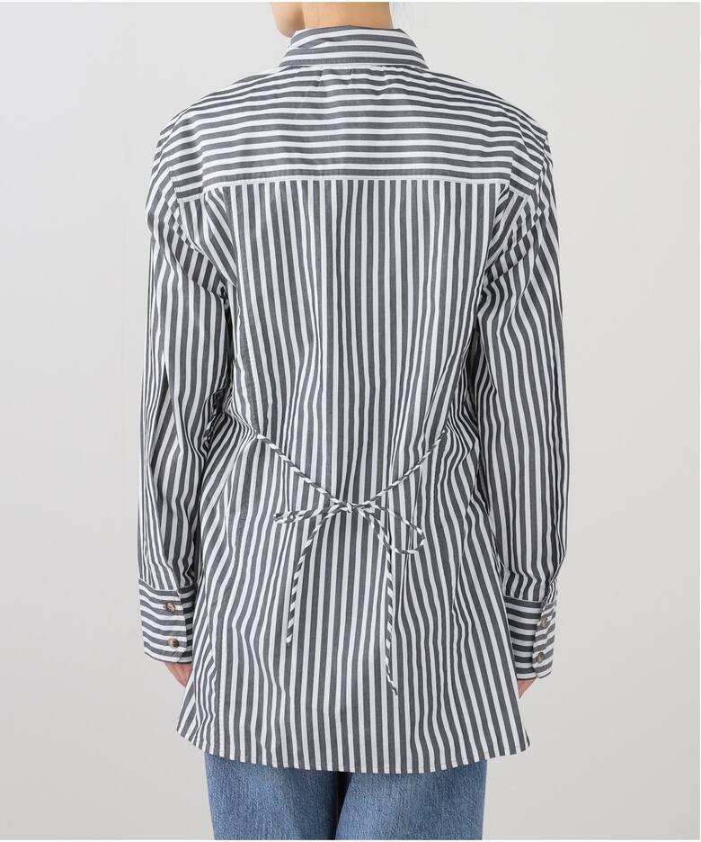 GANNI/ガニー】Stripe Cotton Oversized Tie Shirt：シャツ（シャツ 