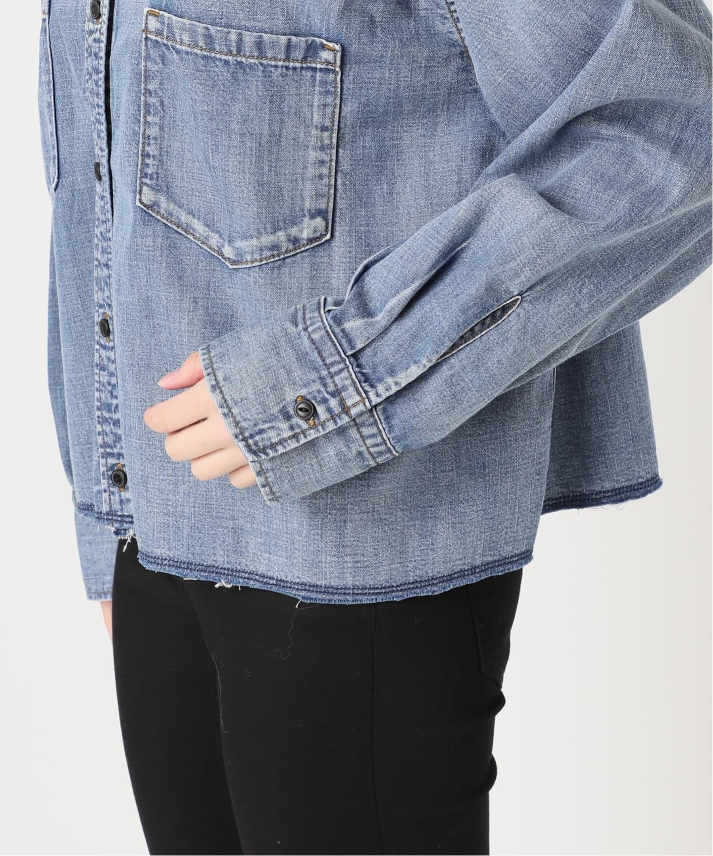 追加3》ライトオンスデニムクロップドシャツ（シャツ／ブラウス