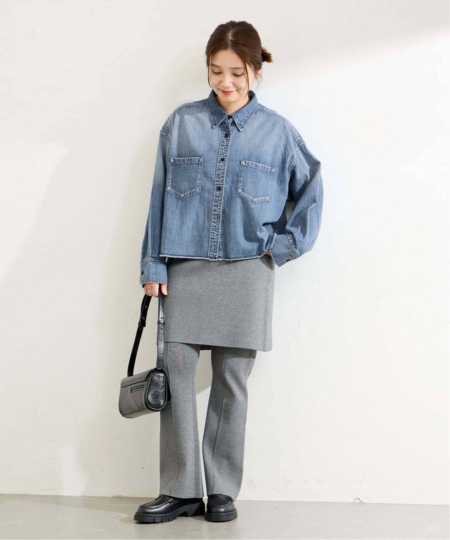 追加4》ライトオンスデニムクロップドシャツ（シャツ／ブラウス