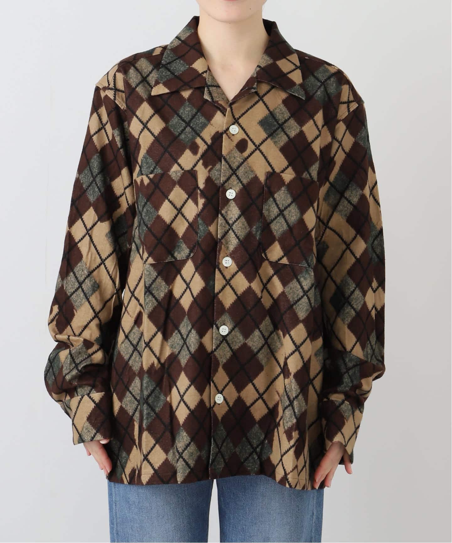 NOMARHYTHM TEXTILE】 Argyle Open Collar Shirt（シャツ／ブラウス