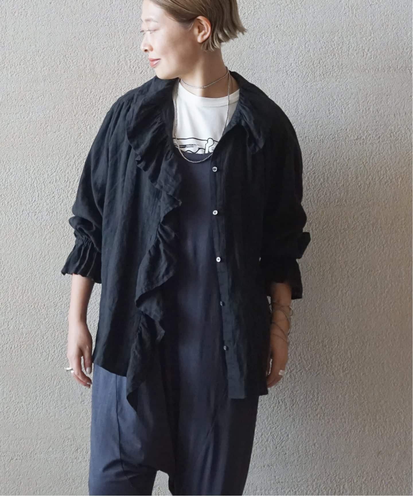 journal standard luxe フレンチリネン フリルパフブラウス journal standard luxeフレンチリネン フリルパフブラウス 黒