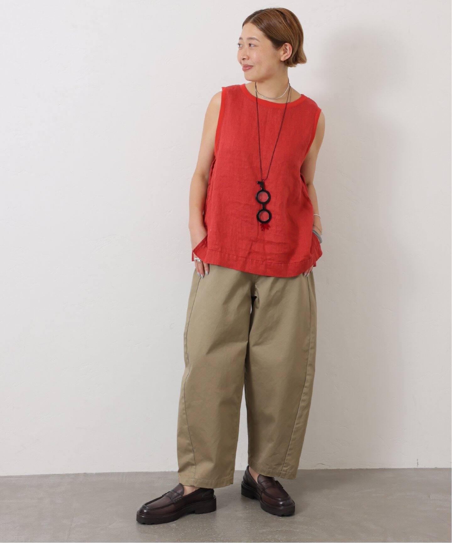 追加》フレンチリネンツイル ノースリーブブラウス（シャツ／ブラウス