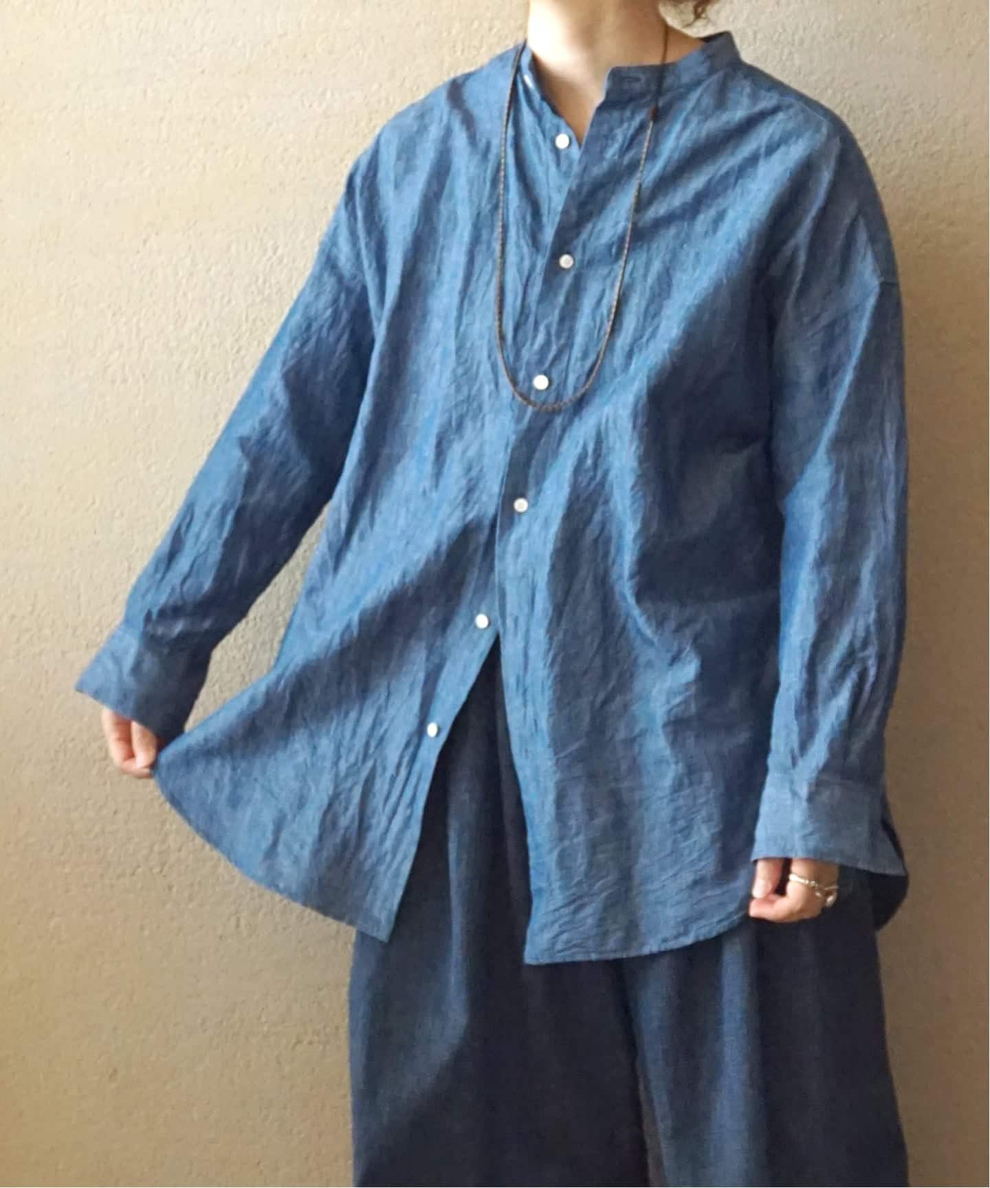 美品　ジャーナルスタンダードラックス　長袖　丸襟　ワイドシャツ　くるみボタン 美品 ジャーナルスタンダードラックス 長袖 丸襟 ワイドシャツ