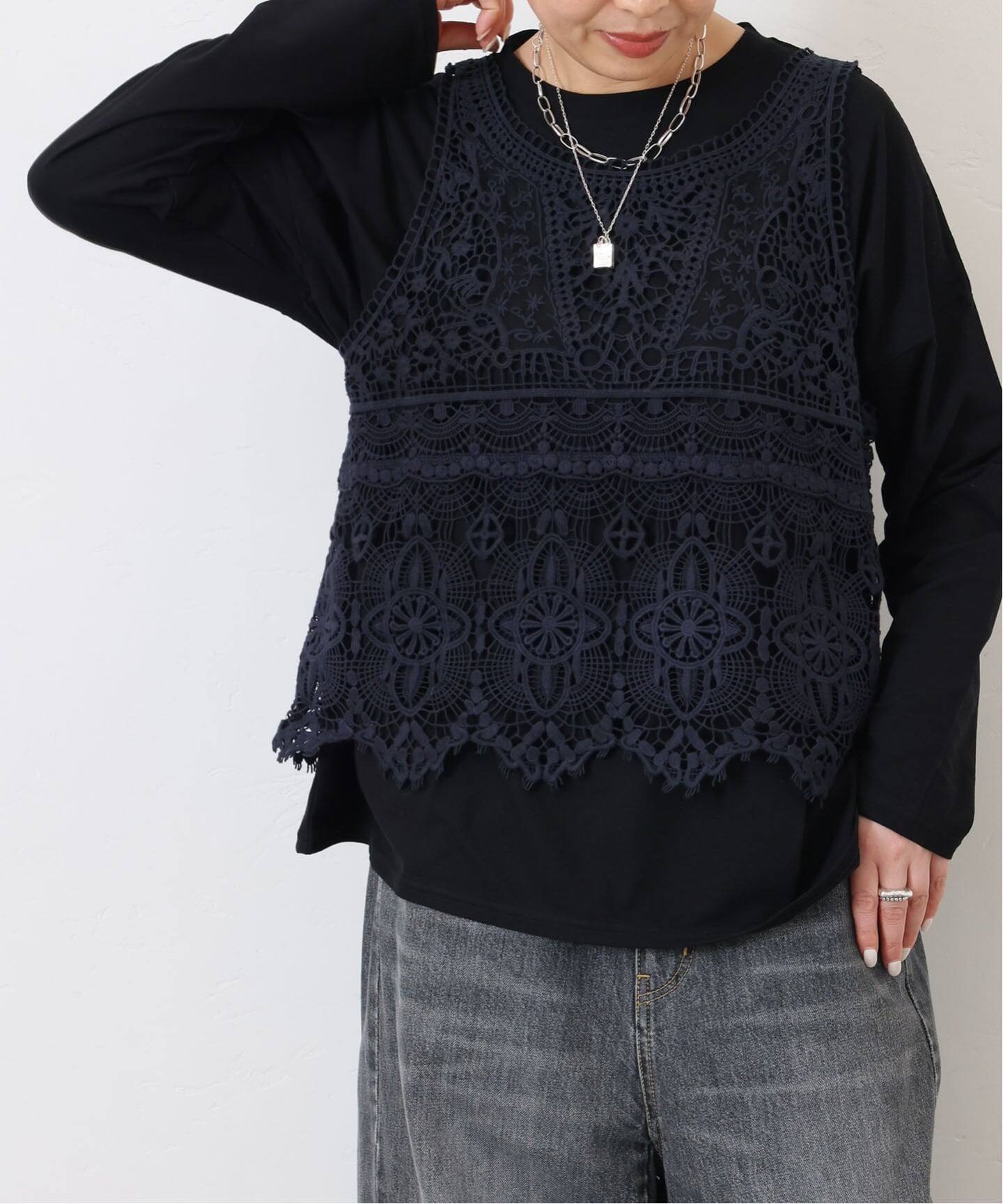 追加》レースMIXノースリーブブラウス（010/040）（シャツ／ブラウス