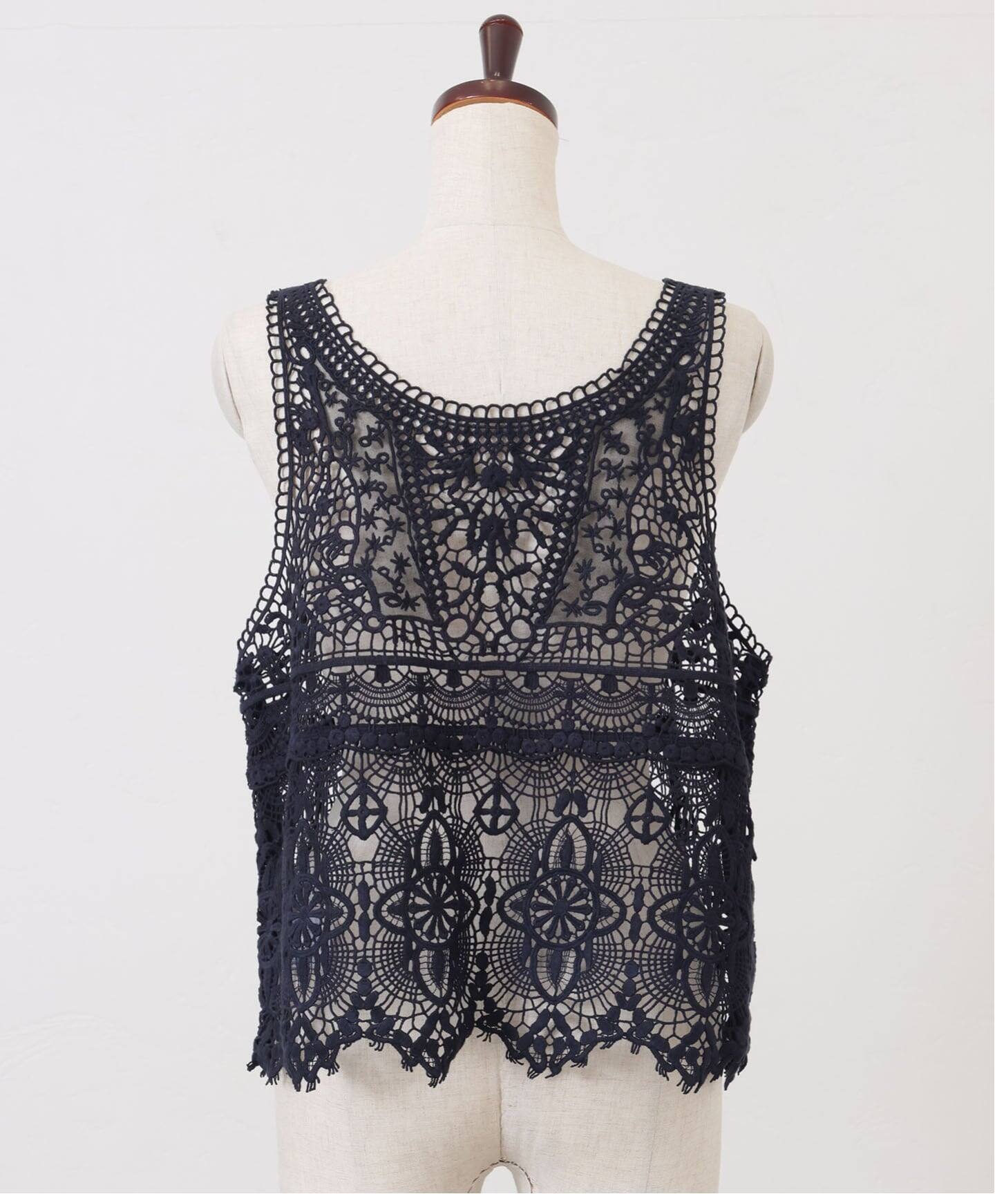 追加》レースMIXノースリーブブラウス（010/040）（シャツ／ブラウス