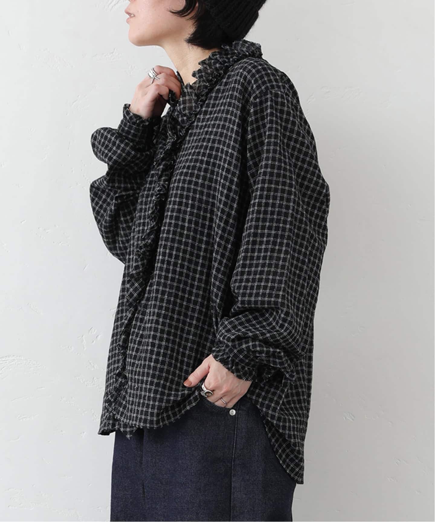 ジャーナルスタンダードラックス ストライプ ドロップショルダー バンドカラー ジャーナルスタンダードラックス ストライプ ドロップショルダー