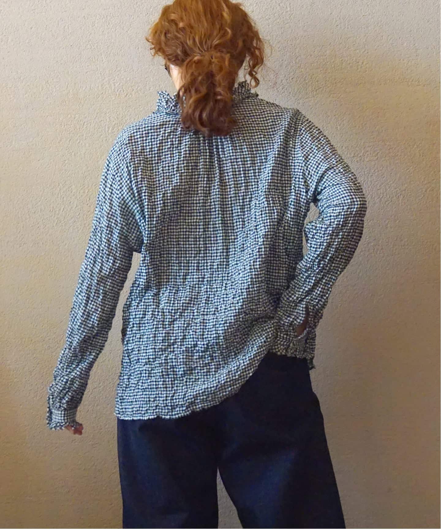 シャーリングチェック フリルブラウス（シャツ／ブラウス）｜journal