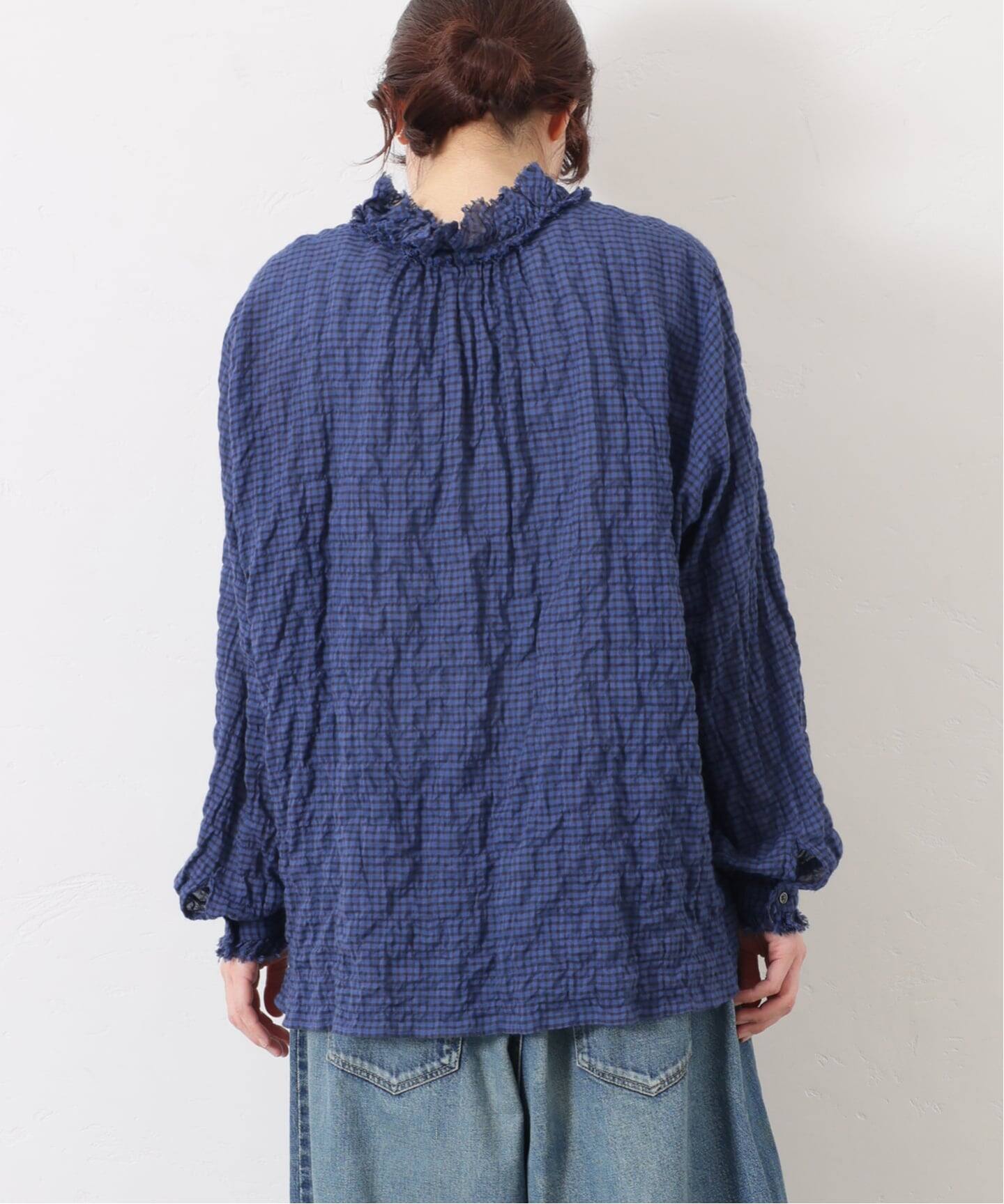シャーリングチェック フリルブラウス（シャツ／ブラウス）｜journal