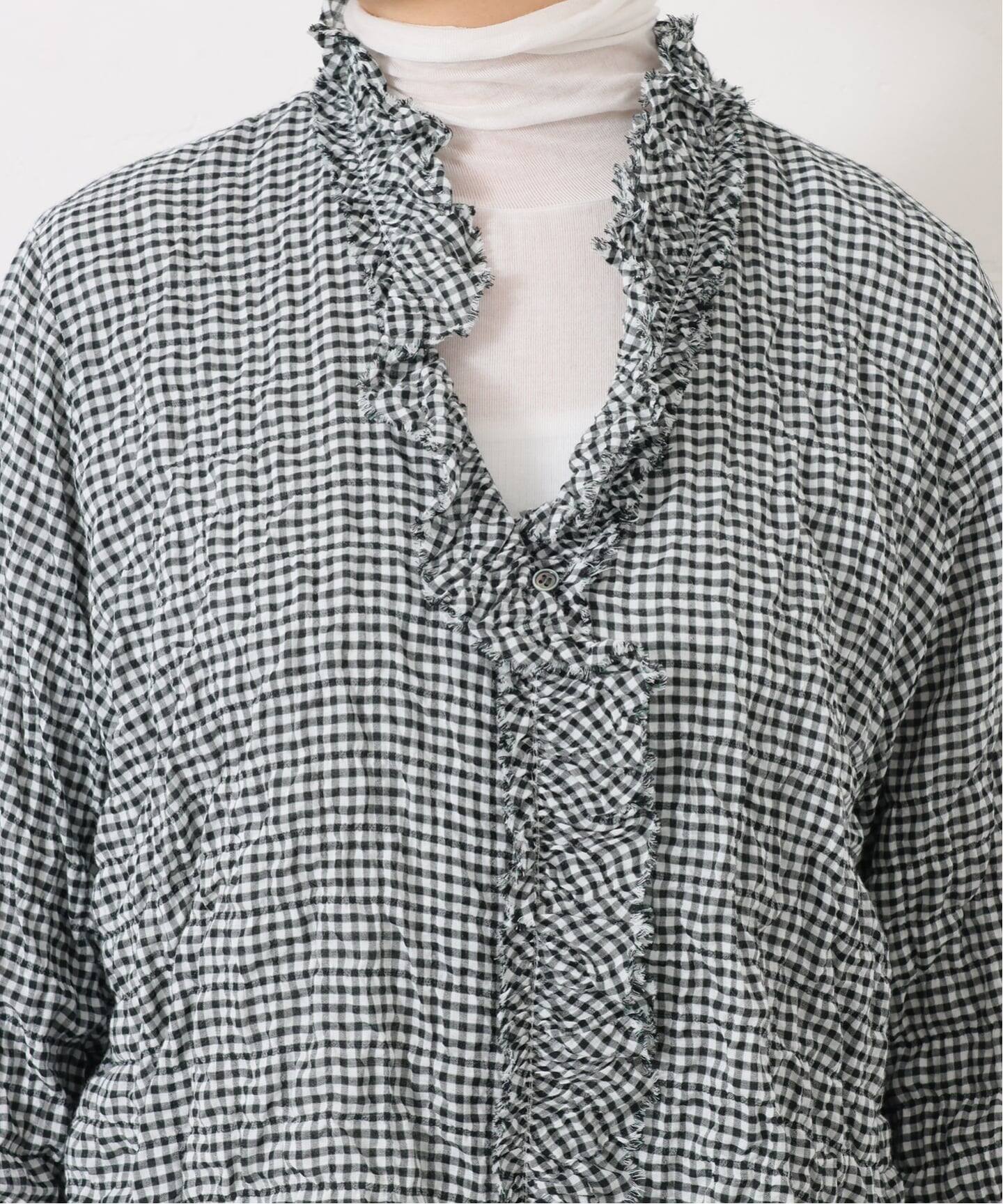 シャーリングチェック フリルブラウス（シャツ／ブラウス）｜journal