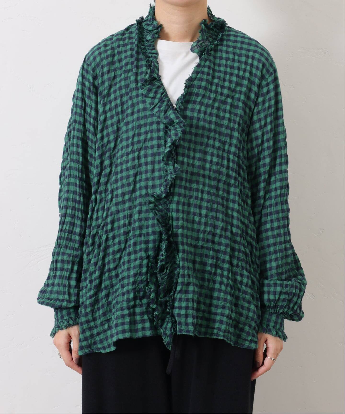 シャーリングチェック フリルブラウス（シャツ／ブラウス）｜journal