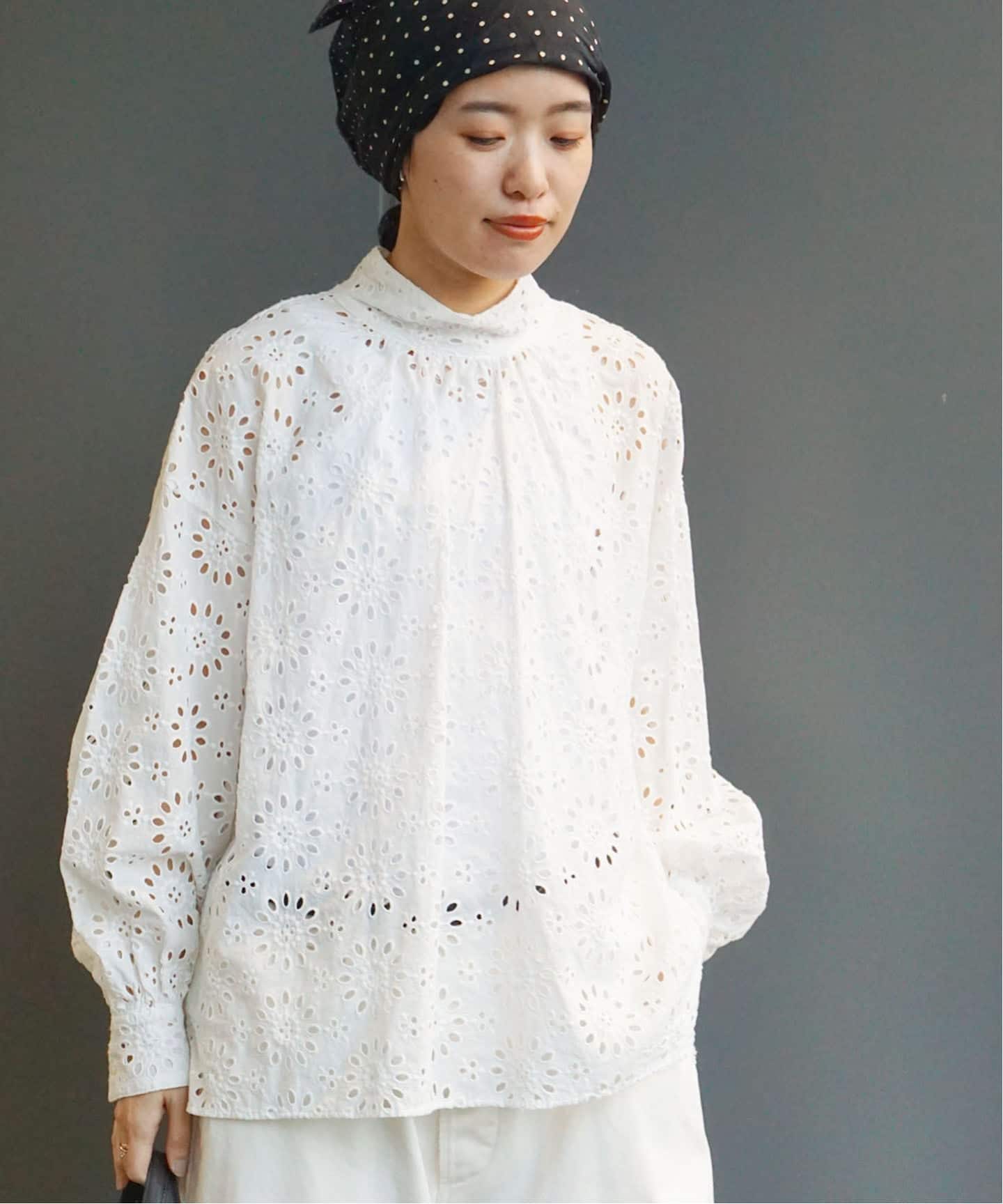 ジャーナルスタンダードラックス　ドットローン ハイネック パフスリーブブラウス 予約》ローンレース ハイネックパフブラウス（シャツ／ブラウス