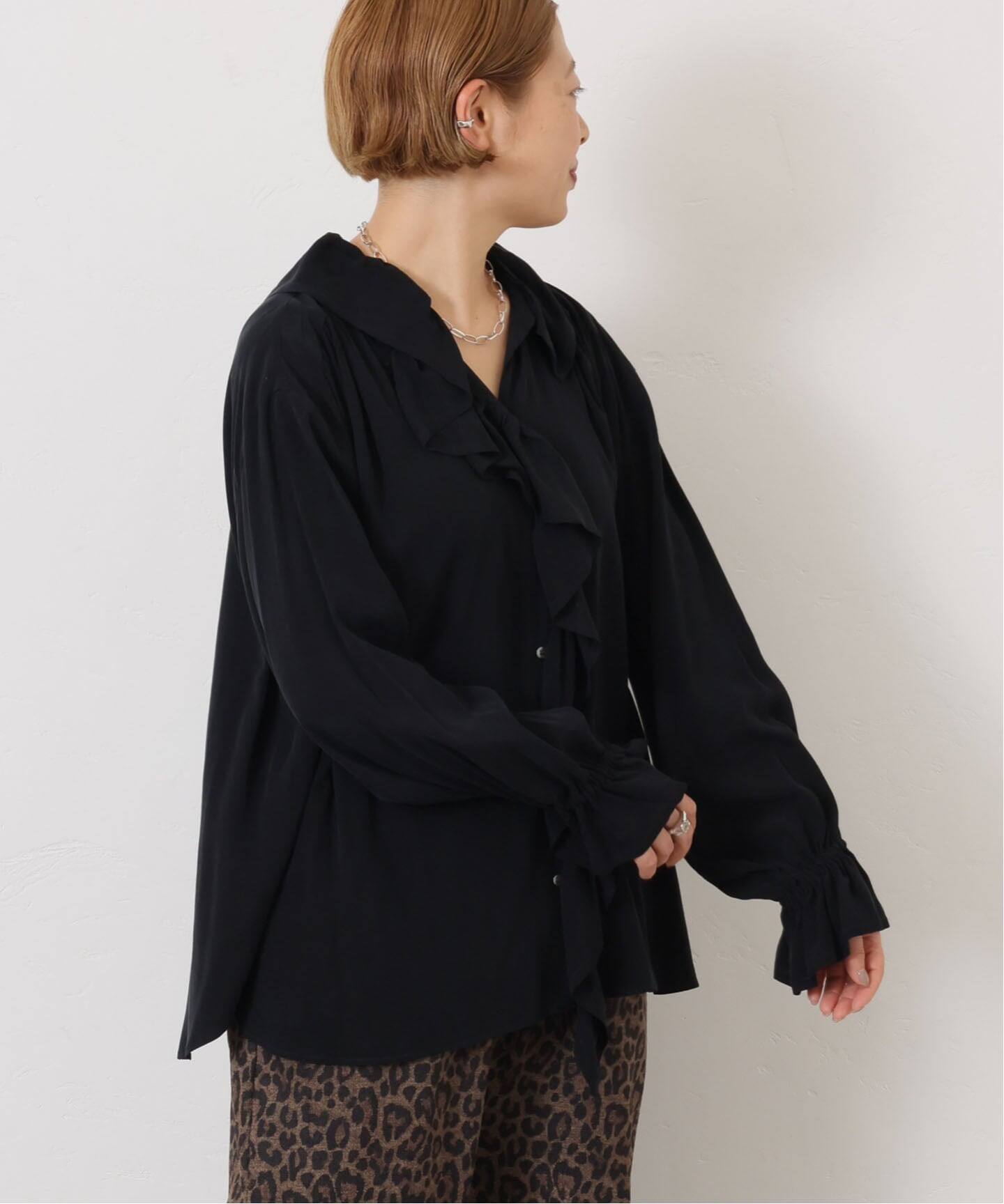 ジャーナルスタンダードラックス　ドットローン ハイネック パフスリーブブラウス ジャーナルスタンダードラックス ドットローン ハイネック