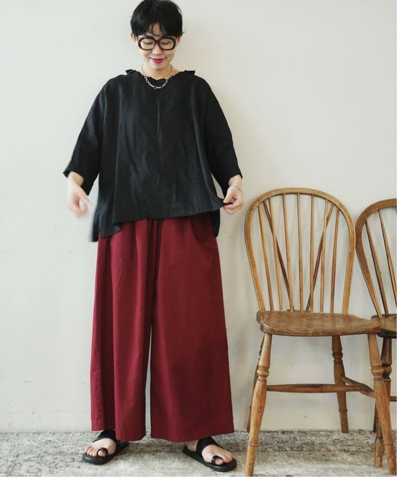 ソフトリネン タックフリルブラウス（シャツ／ブラウス）｜journal 